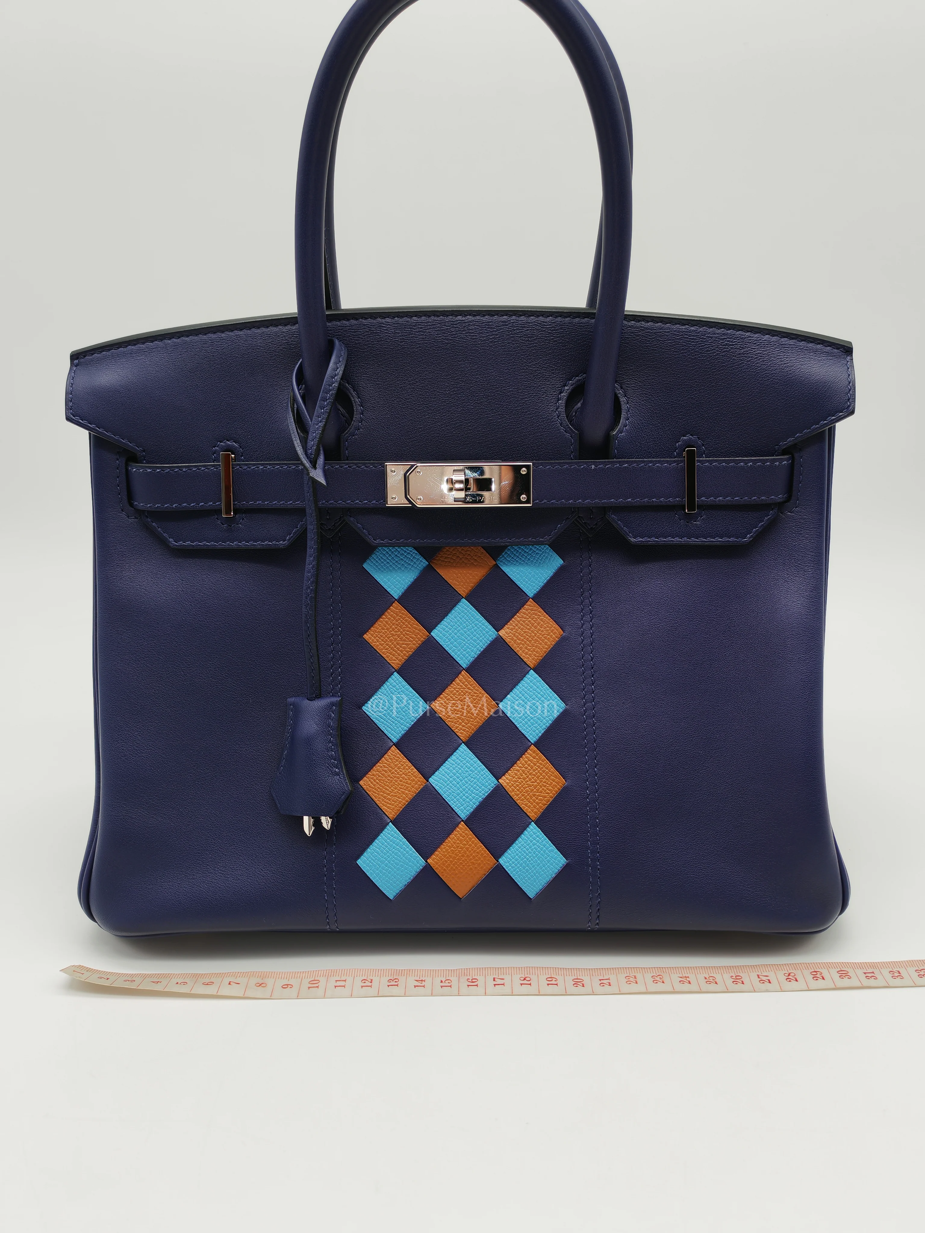 Hermes Birkin 30 Retourne in Tressage de Cuir Blue Du Nord/Bleu Encre Epsom in Swift Leather and Palladium Hardware Stamp D (2019) - Image 25