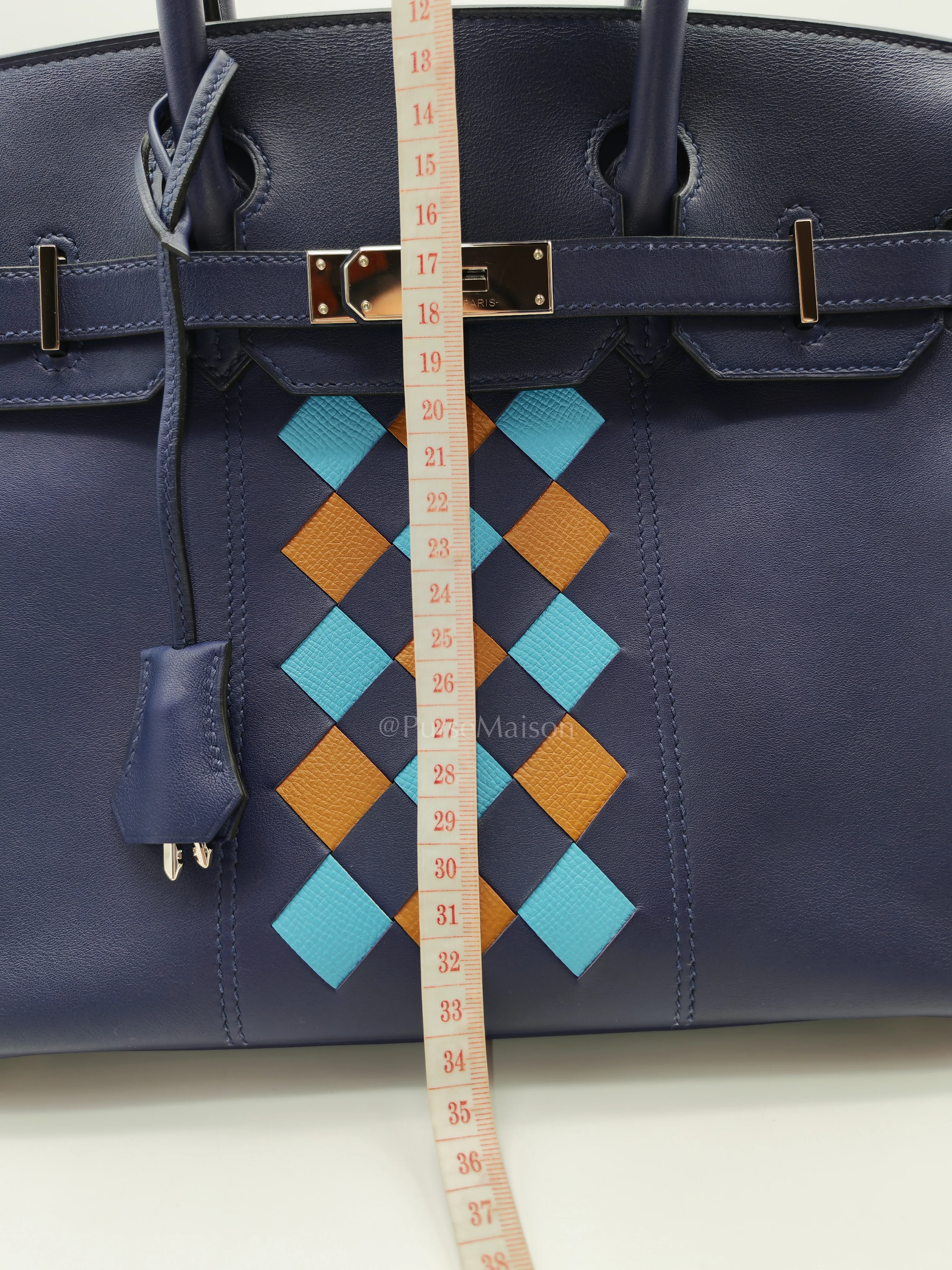 Hermes Birkin 30 Retourne in Tressage de Cuir Blue Du Nord/Bleu Encre Epsom in Swift Leather and Palladium Hardware Stamp D (2019) - Image 26