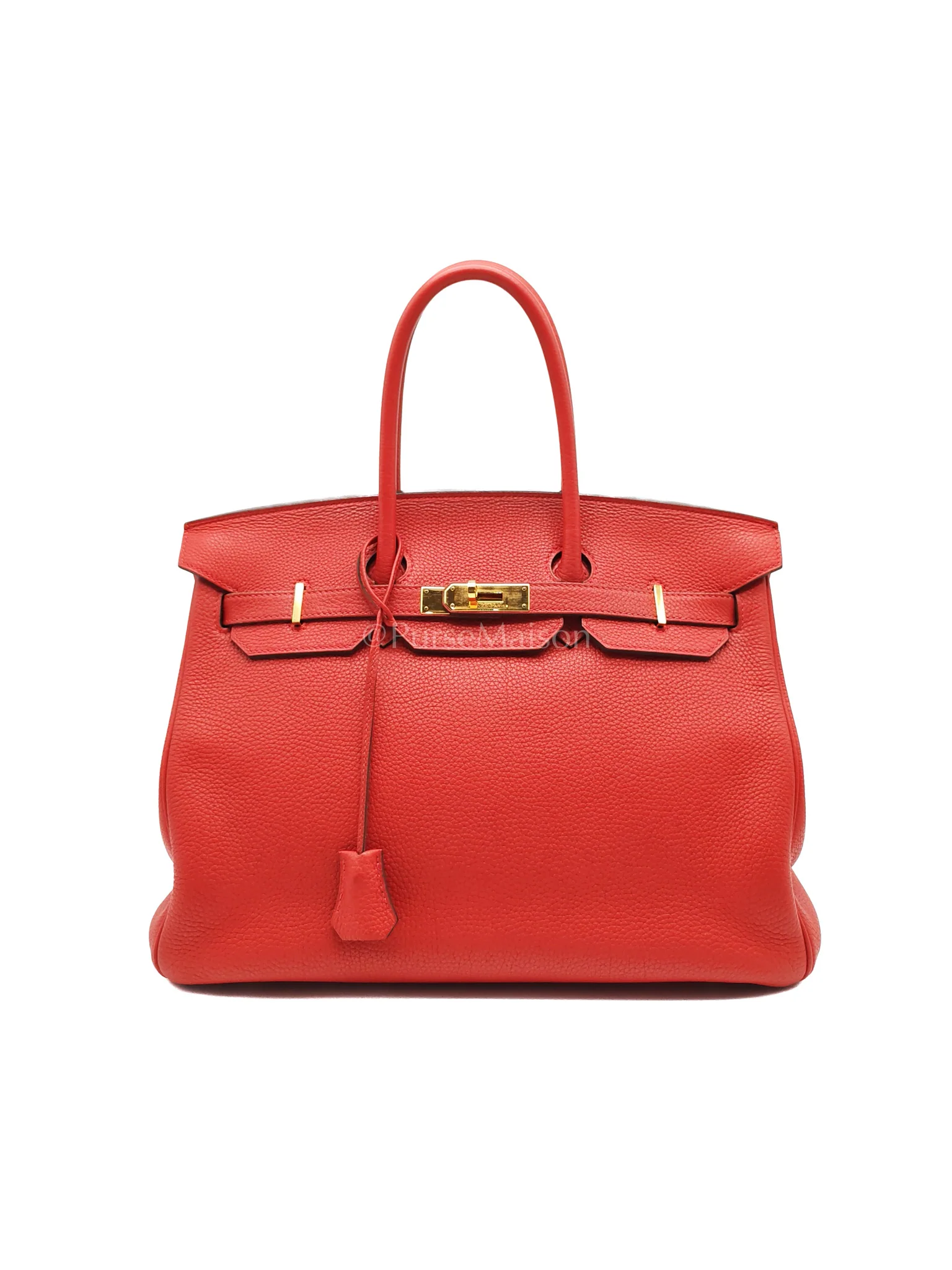 Hermes Birkin 35 Retourne Red in Togo Leather Dark Red Chevre interior and Gold Hardware Stamp P Square (2012)