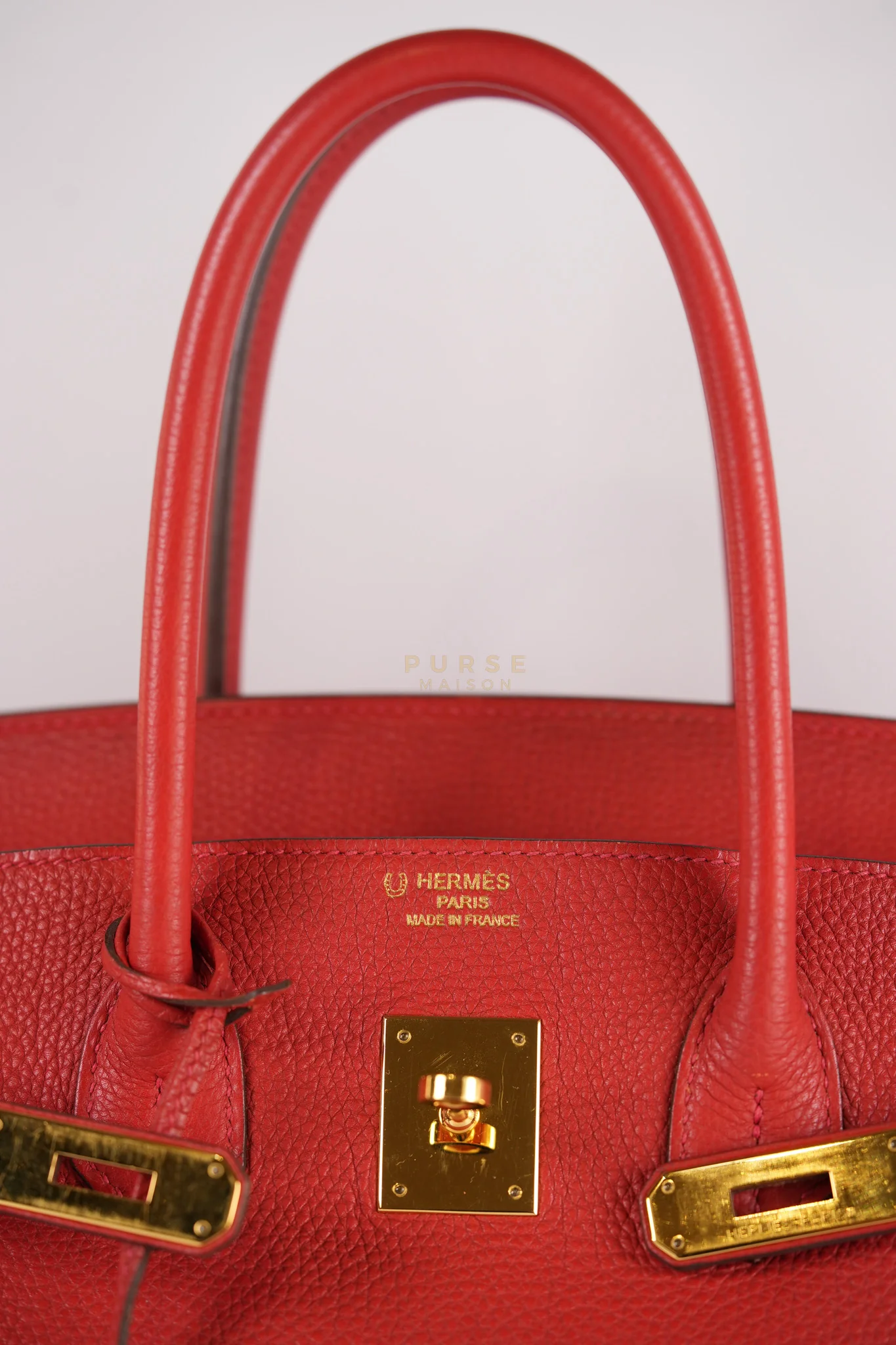 Hermes Birkin 35 Retourne Red in Togo Leather Dark Red Chevre interior and Gold Hardware Stamp P Square (2012) - Image 21