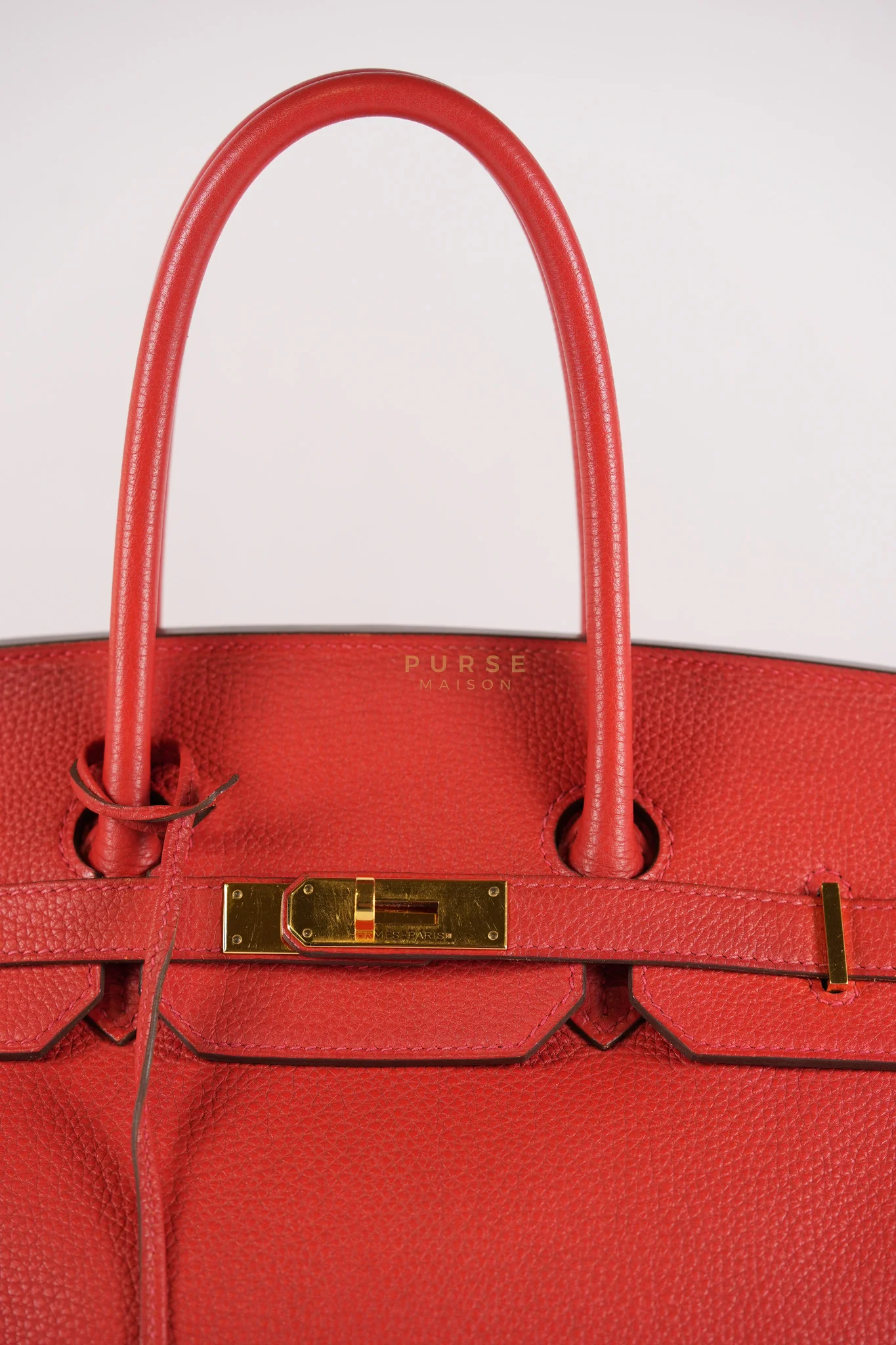 Hermes Birkin 35 Retourne Red in Togo Leather Dark Red Chevre interior and Gold Hardware Stamp P Square (2012) - Image 33