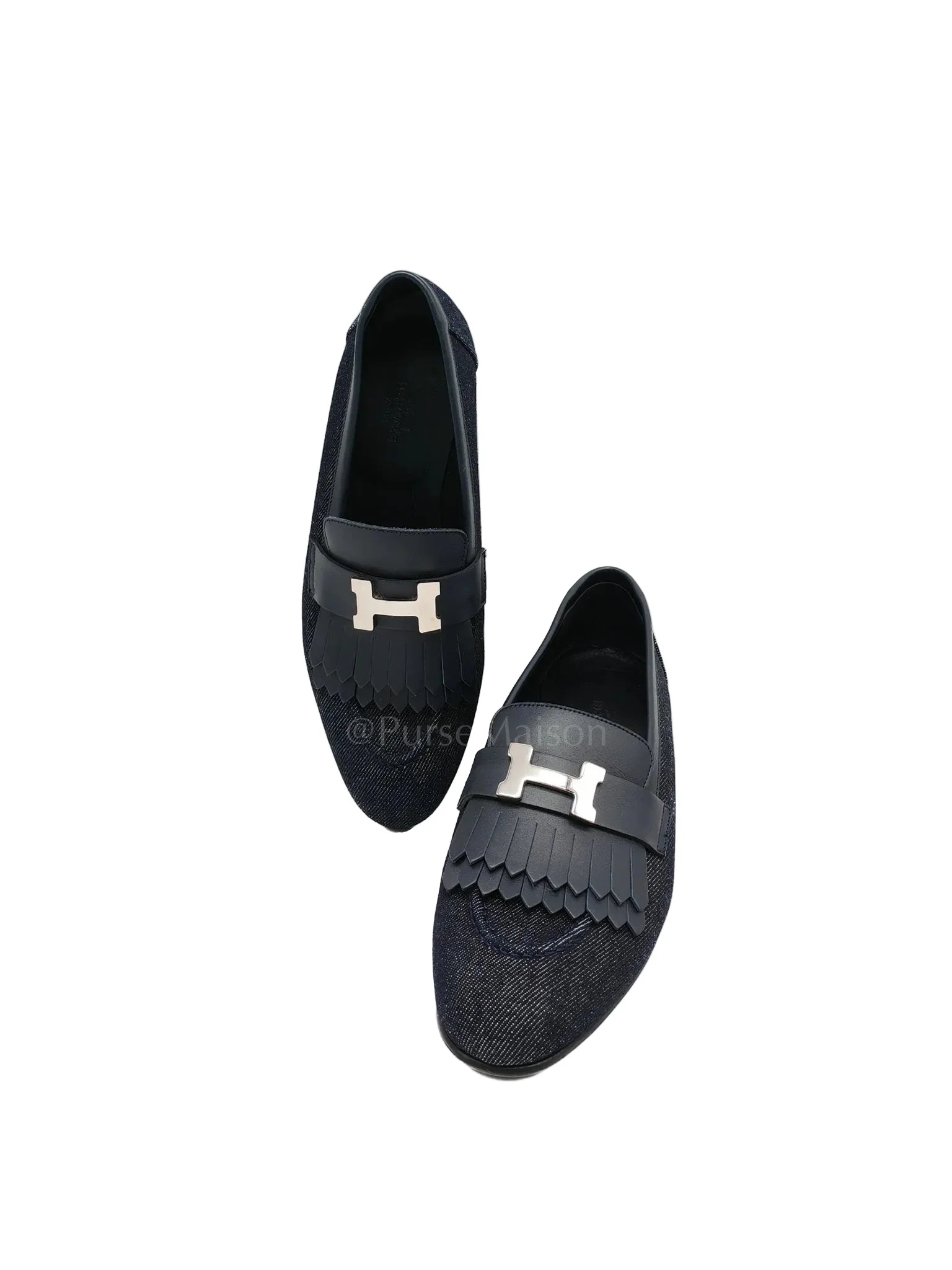 Hermes Blue Royale Denim Loafer Size 37 EU (25cm) - Image 2