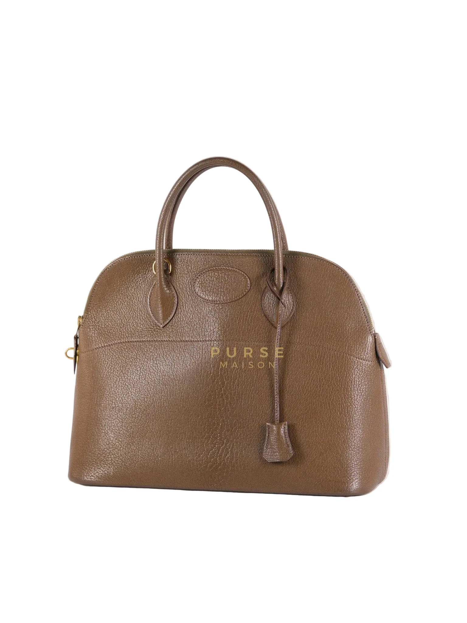 Hermes Bolide 35 in Dark Toupe Chèvre Mysore Leather Gold Hardware Stamp F Square(2002) - Image 2