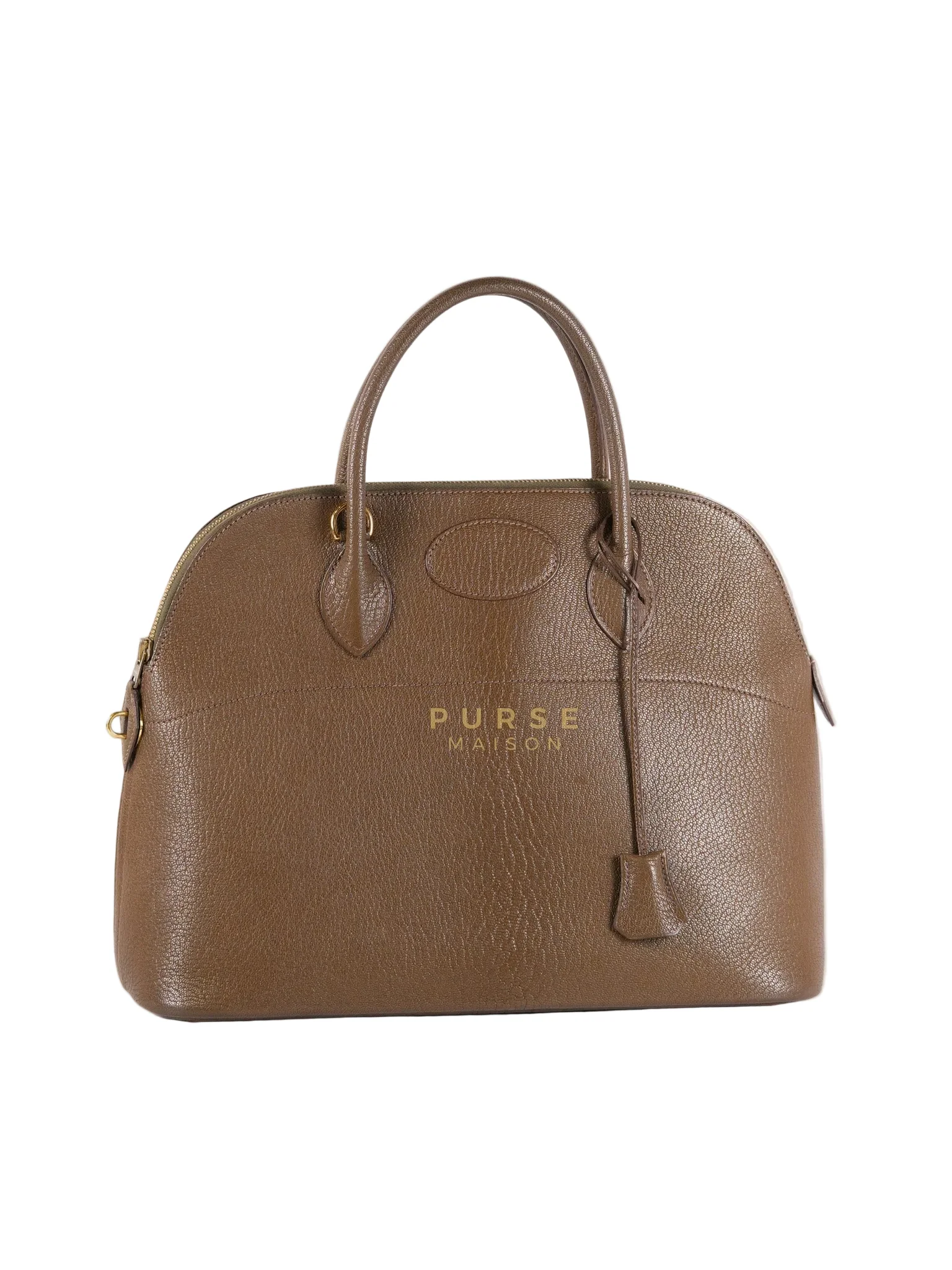 Hermes Bolide 35 in Dark Toupe Chèvre Mysore Leather Gold Hardware Stamp F Square(2002) - Image 3