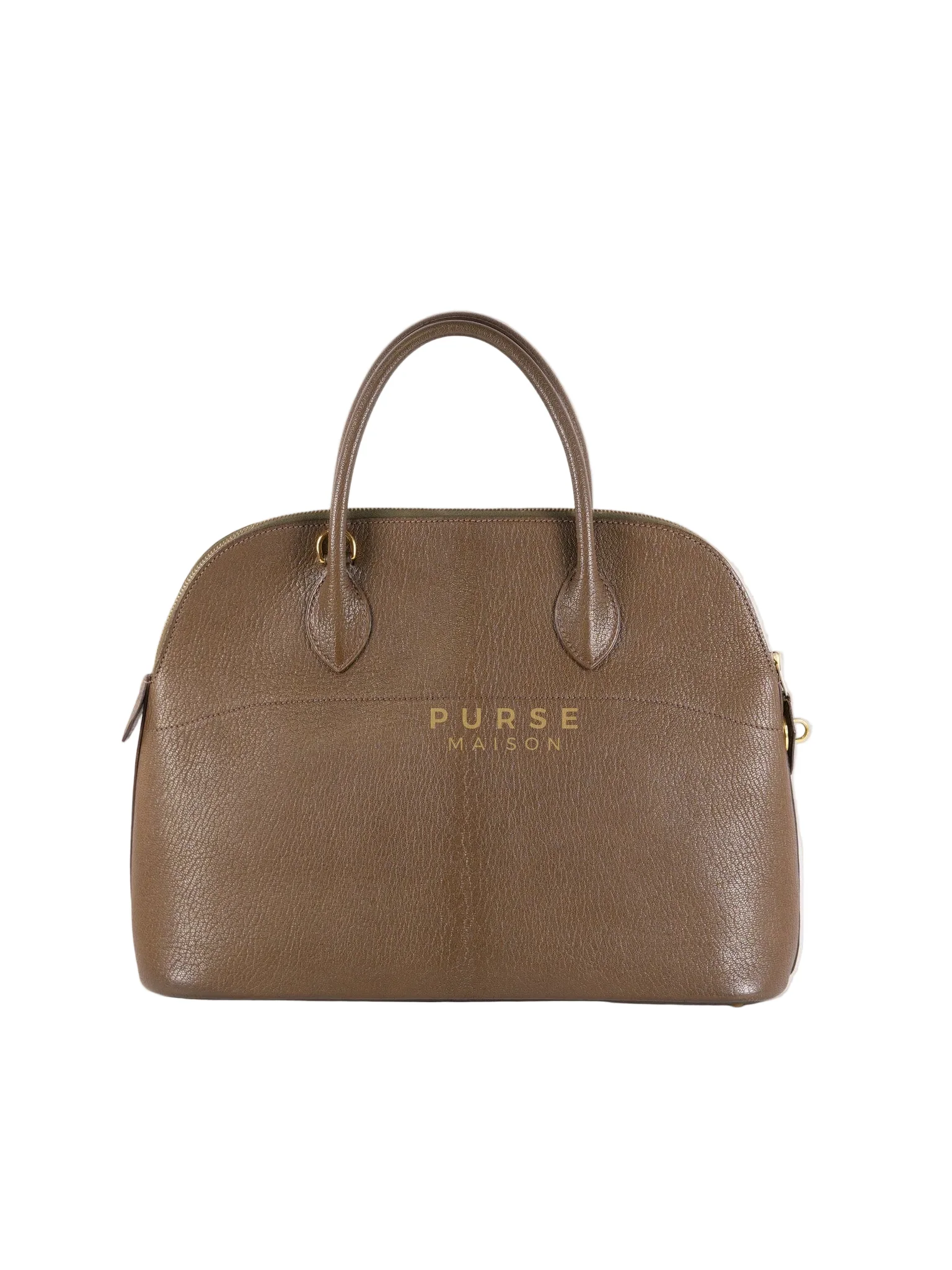 Hermes Bolide 35 in Dark Toupe Chèvre Mysore Leather Gold Hardware Stamp F Square(2002) - Image 4