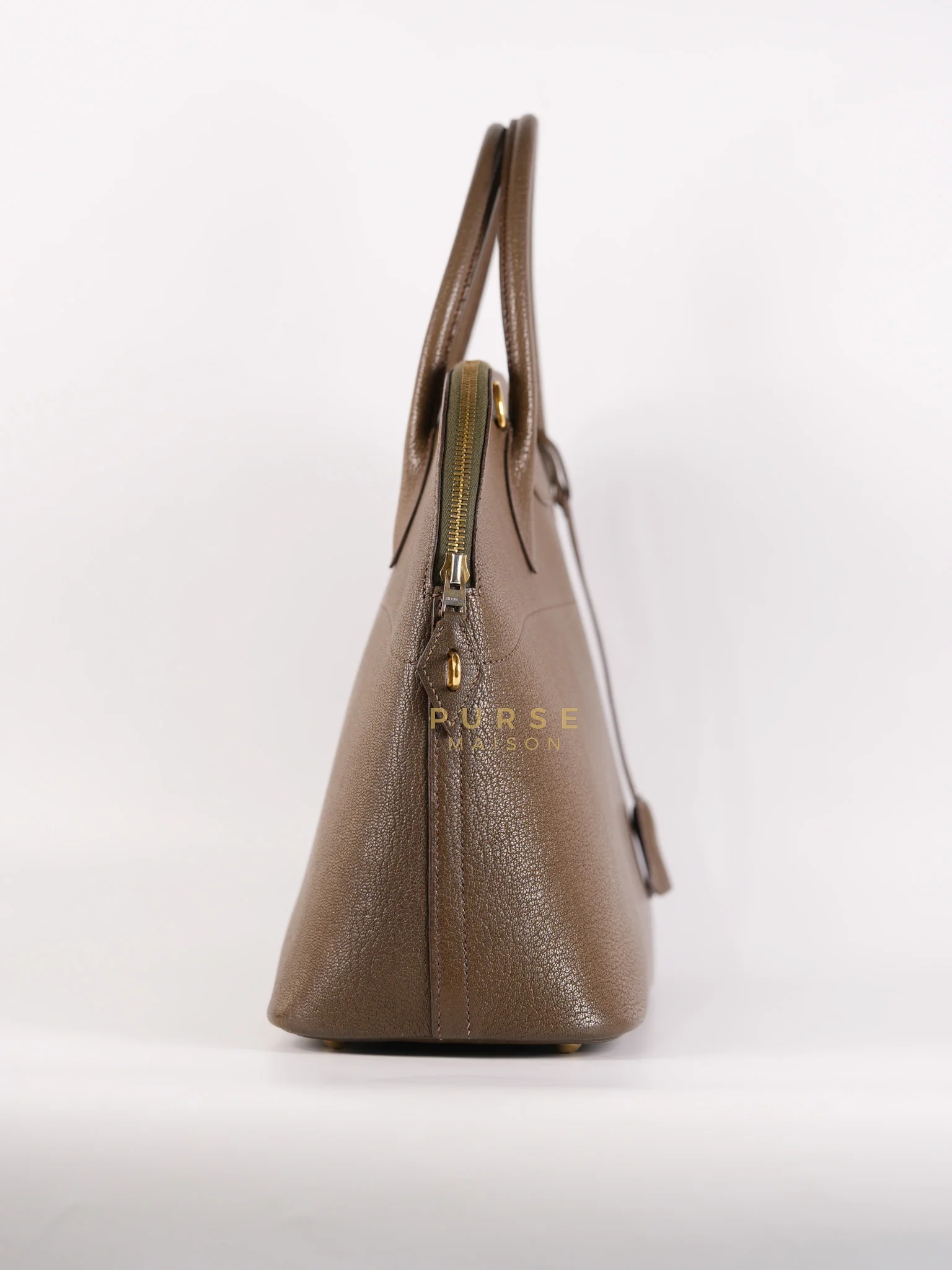 Hermes Bolide 35 in Dark Toupe Chèvre Mysore Leather Gold Hardware Stamp F Square(2002) - Image 5