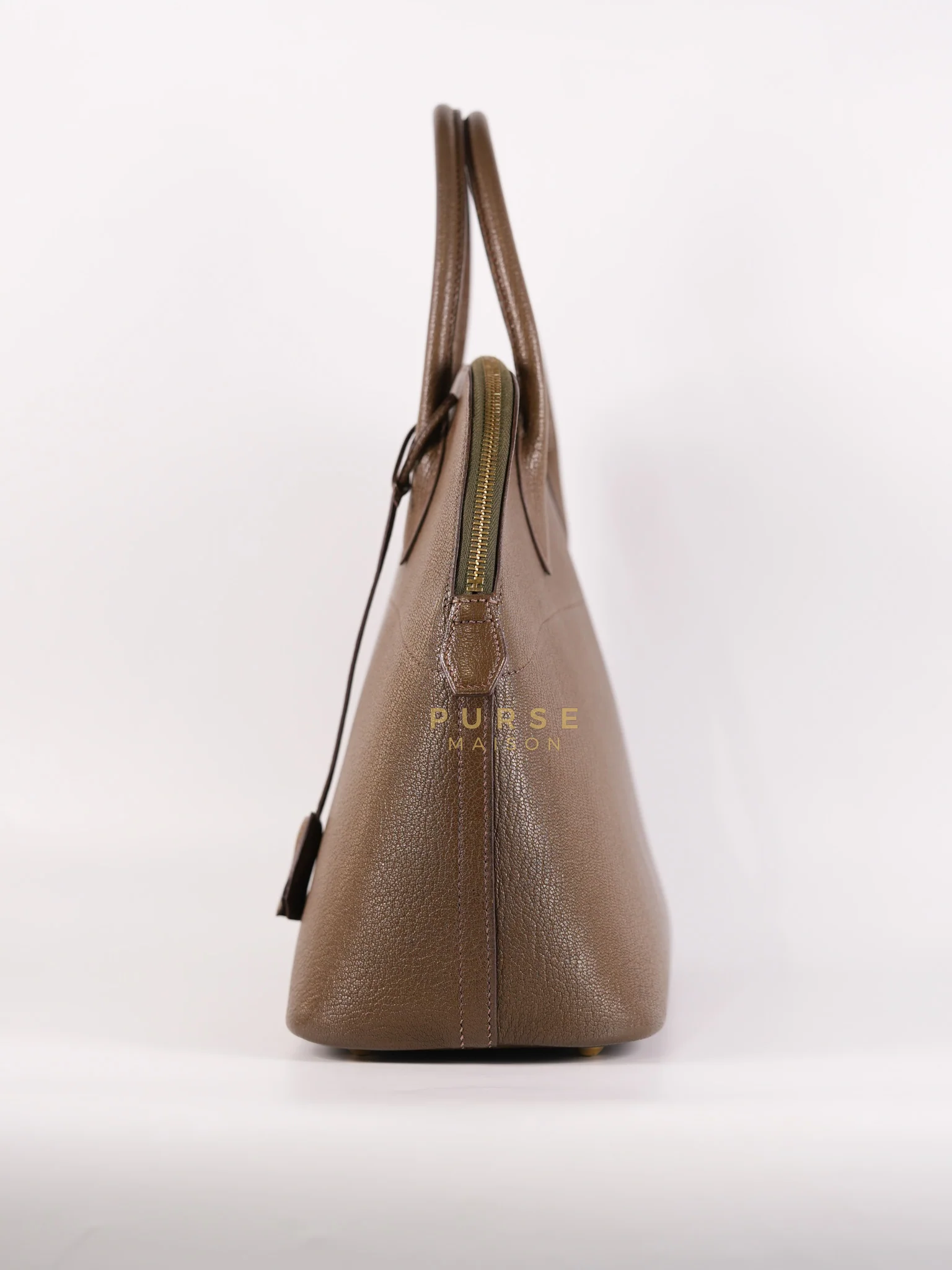 Hermes Bolide 35 in Dark Toupe Chèvre Mysore Leather Gold Hardware Stamp F Square(2002) - Image 6