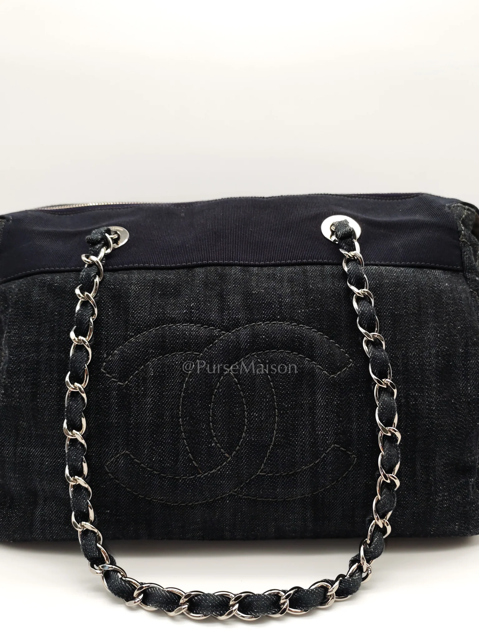 Chanel Bowling Bag Dark Blue Denim in Silver Hardware (Series 13) - Image 15