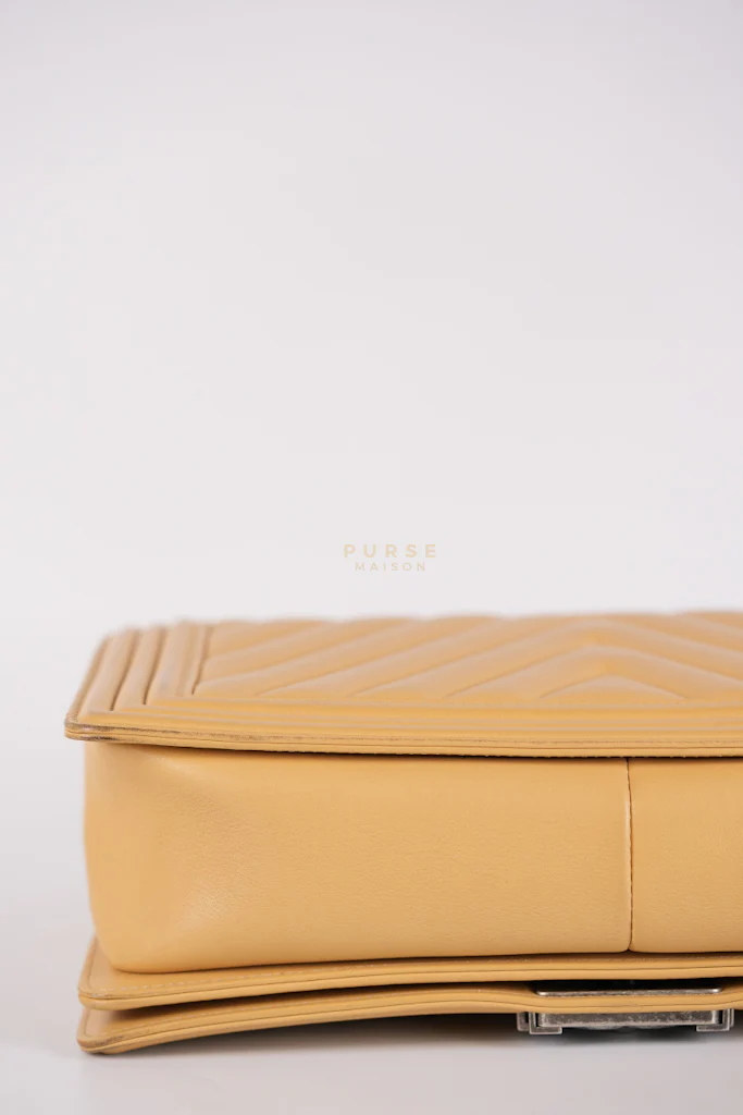 Chanel Boy Chevron Beige in Calfskin Leather and Ruthenium Hardware Series 22 - Image 12