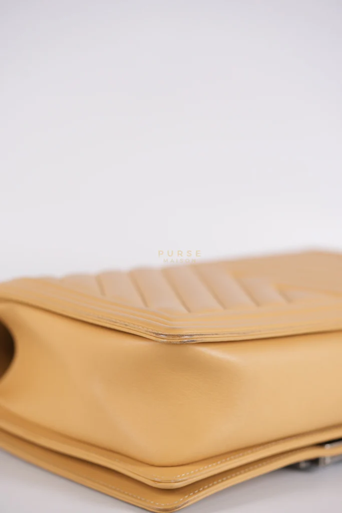 Chanel Boy Chevron Beige in Calfskin Leather and Ruthenium Hardware Series 22 - Image 13