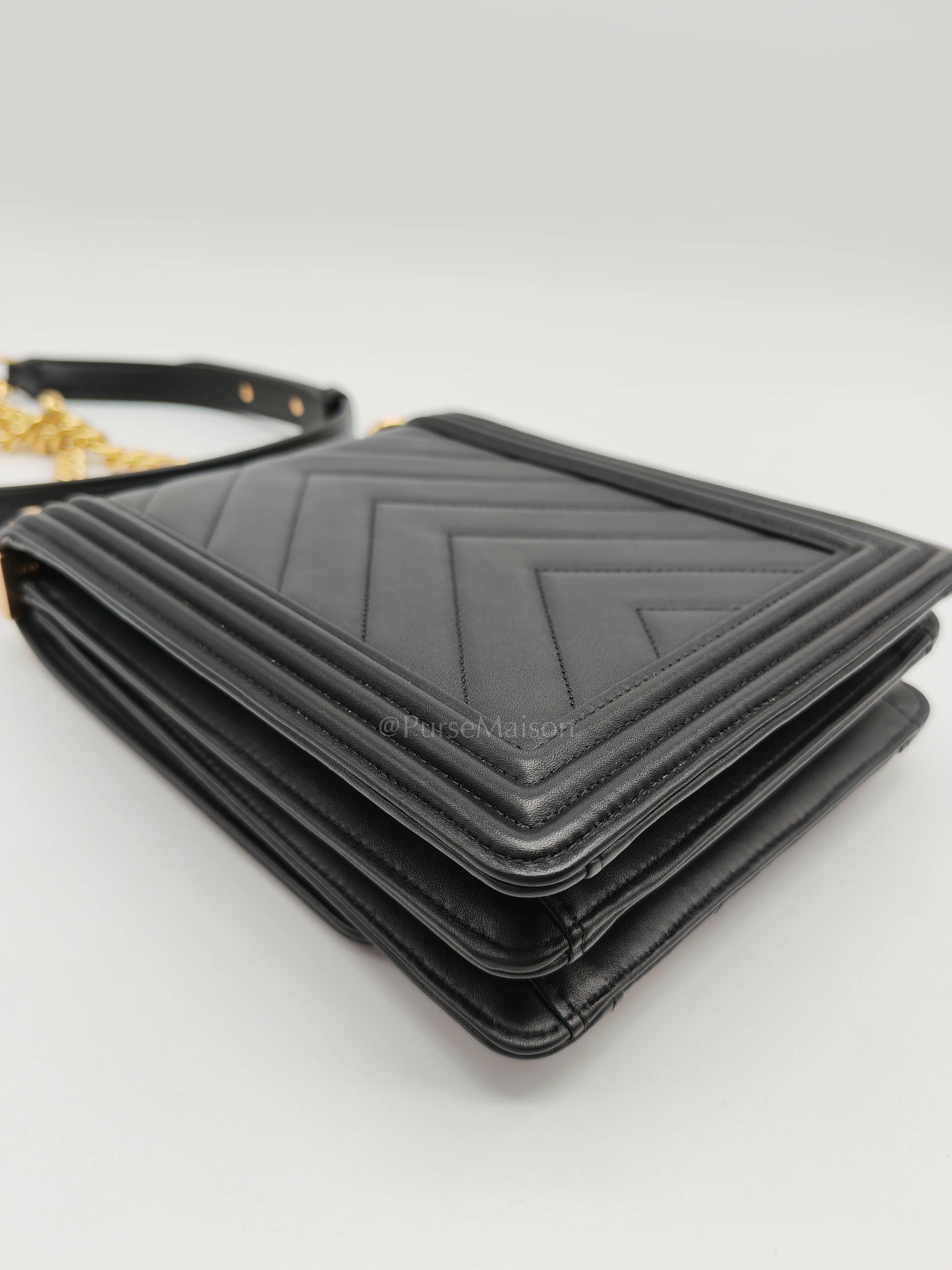 Chanel Boy North South Bag in Black Lambskin Leather & Gold Hardware Series 28 - Image 10