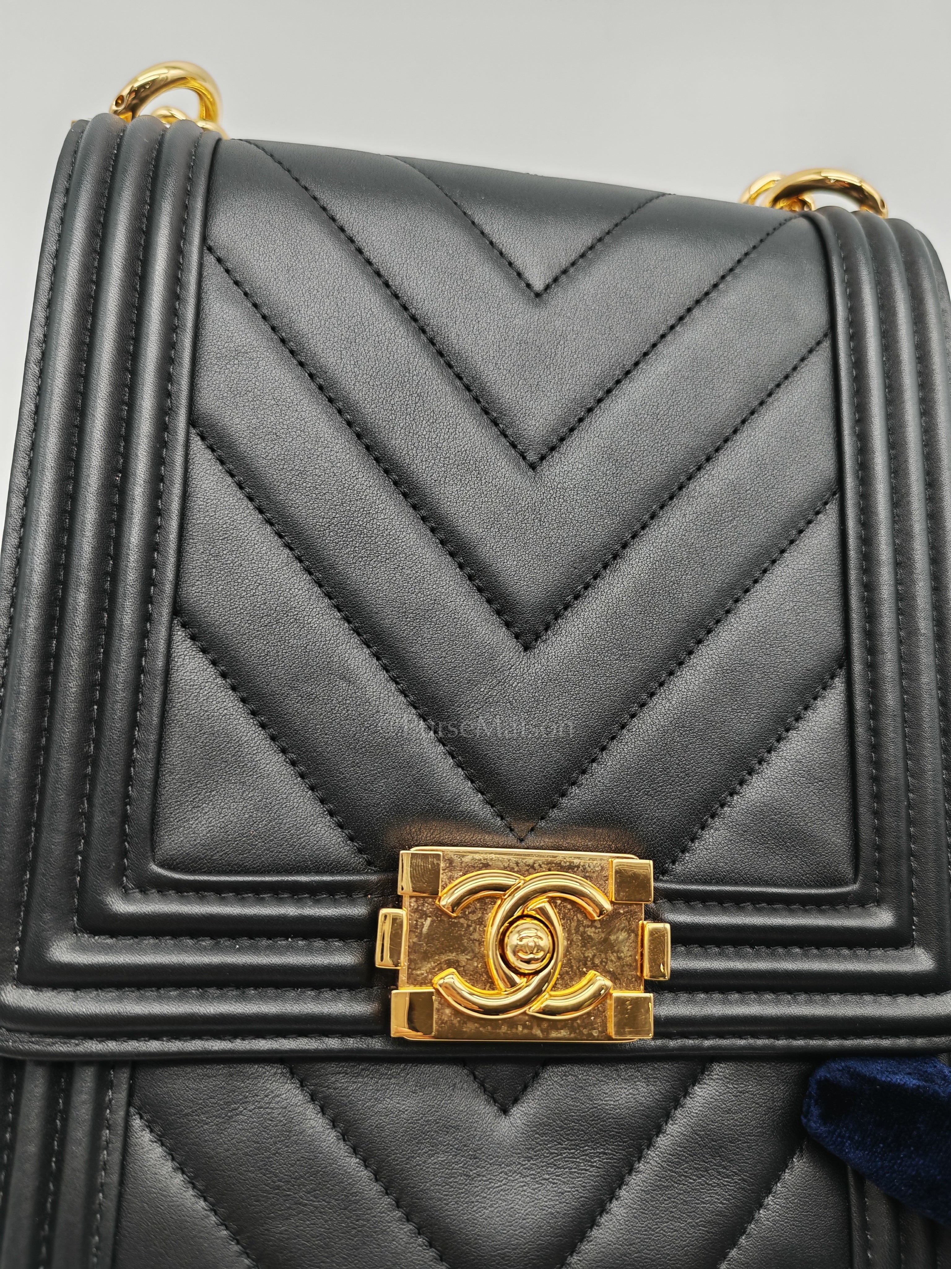Chanel Boy North South Bag in Black Lambskin Leather & Gold Hardware Series 28 - Image 12