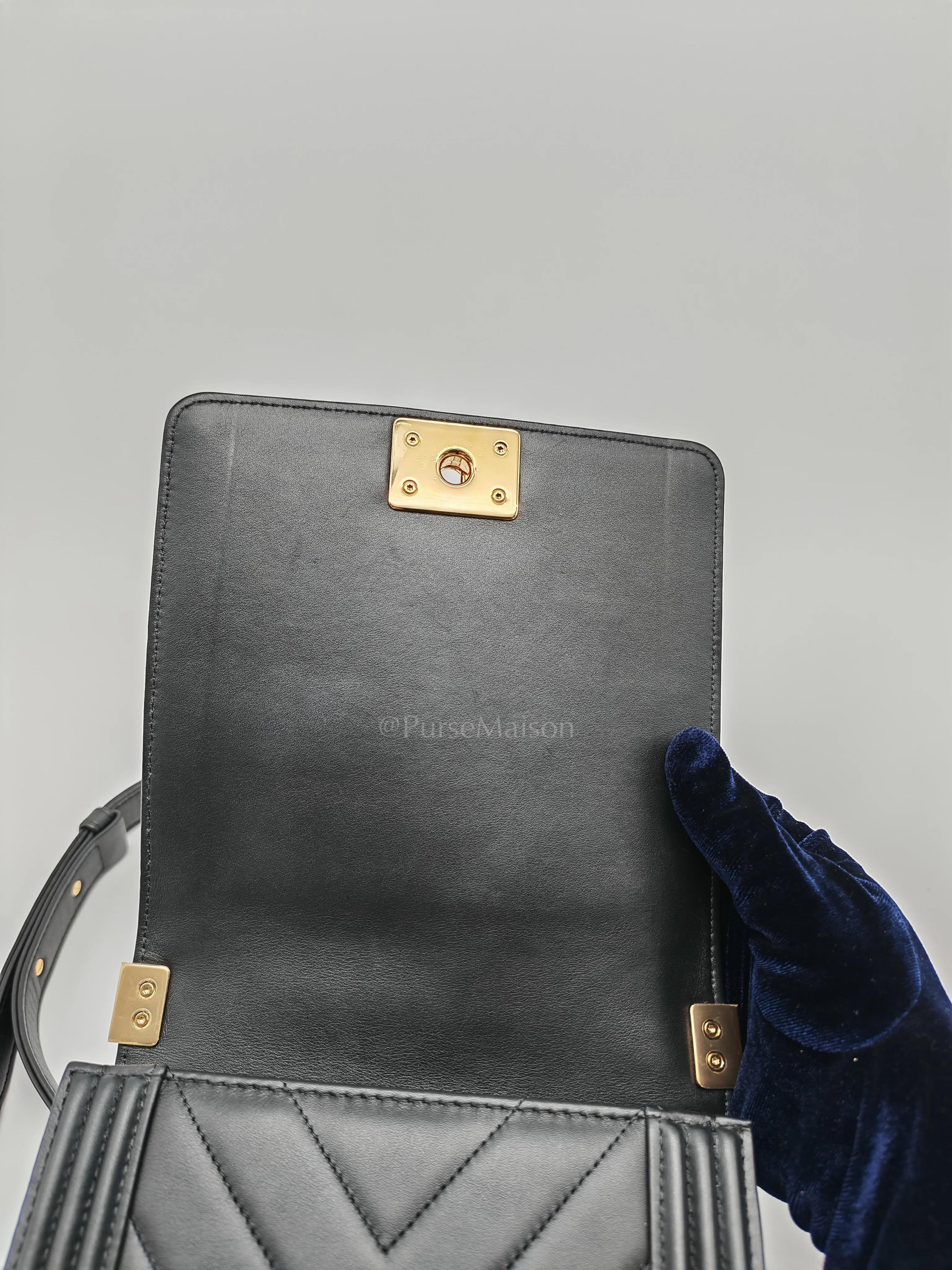 Chanel Boy North South Bag in Black Lambskin Leather & Gold Hardware Series 28 - Image 16