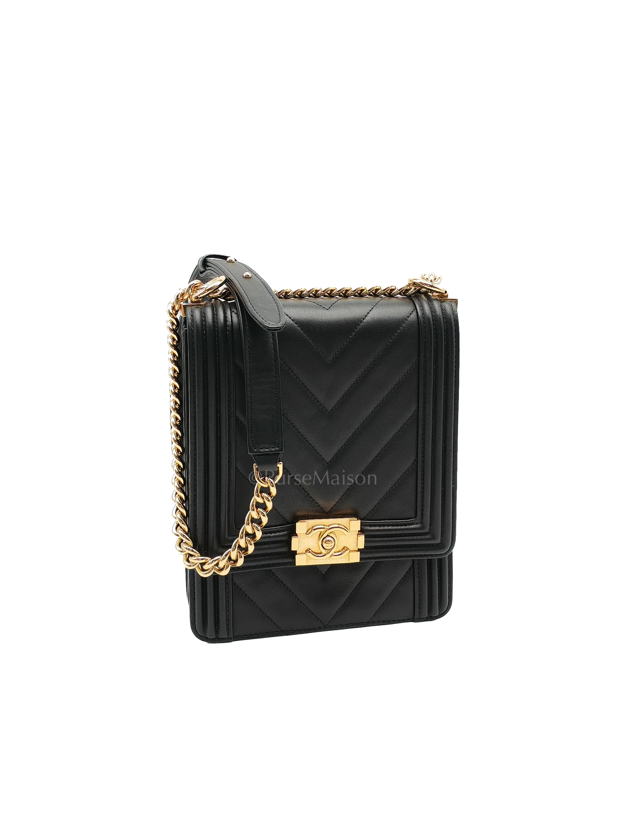 Chanel Boy North South Bag in Black Lambskin Leather & Gold Hardware Series 28 - Image 2