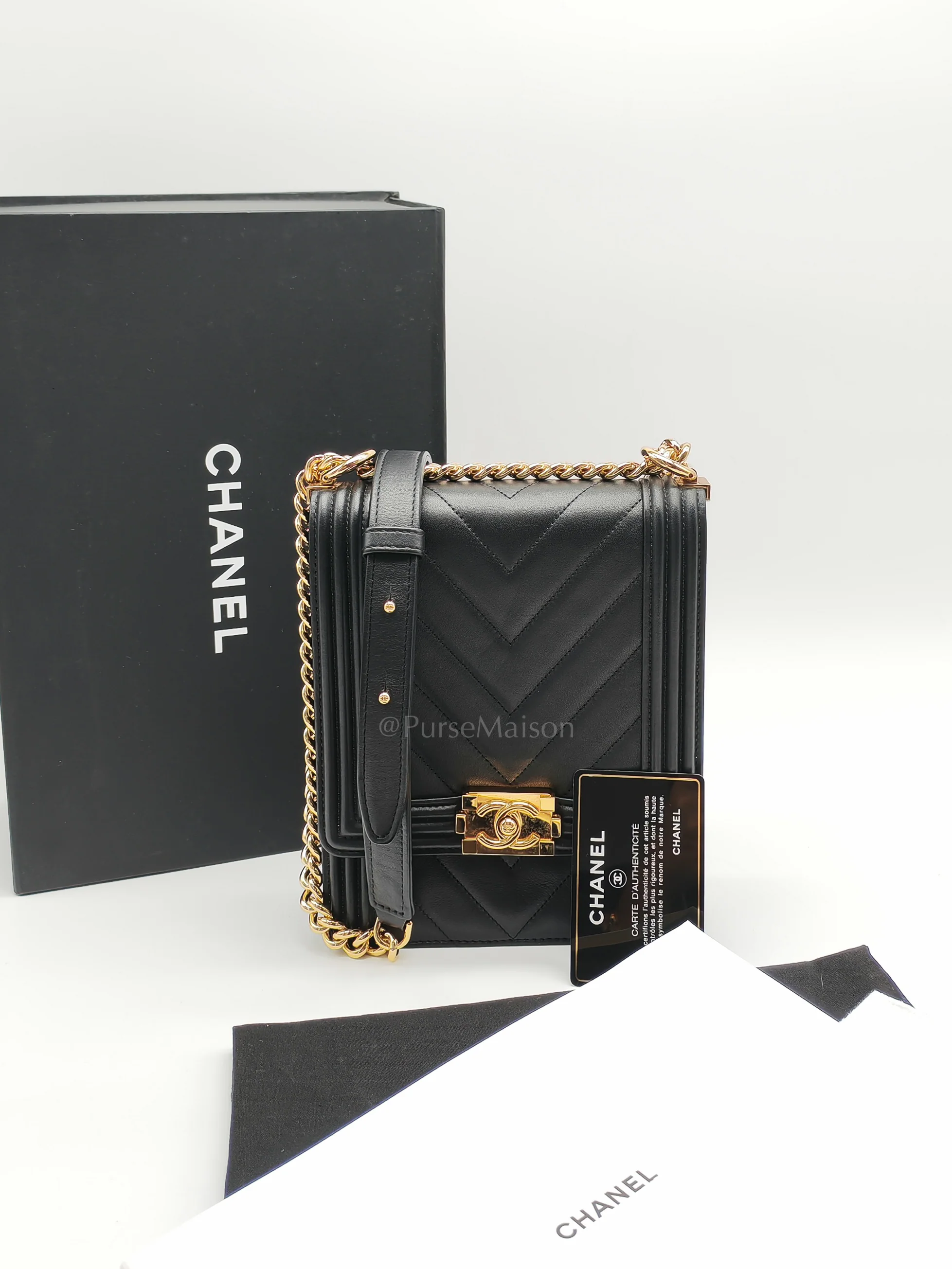 Chanel Boy North South Bag in Black Lambskin Leather & Gold Hardware Series 28 - Image 23