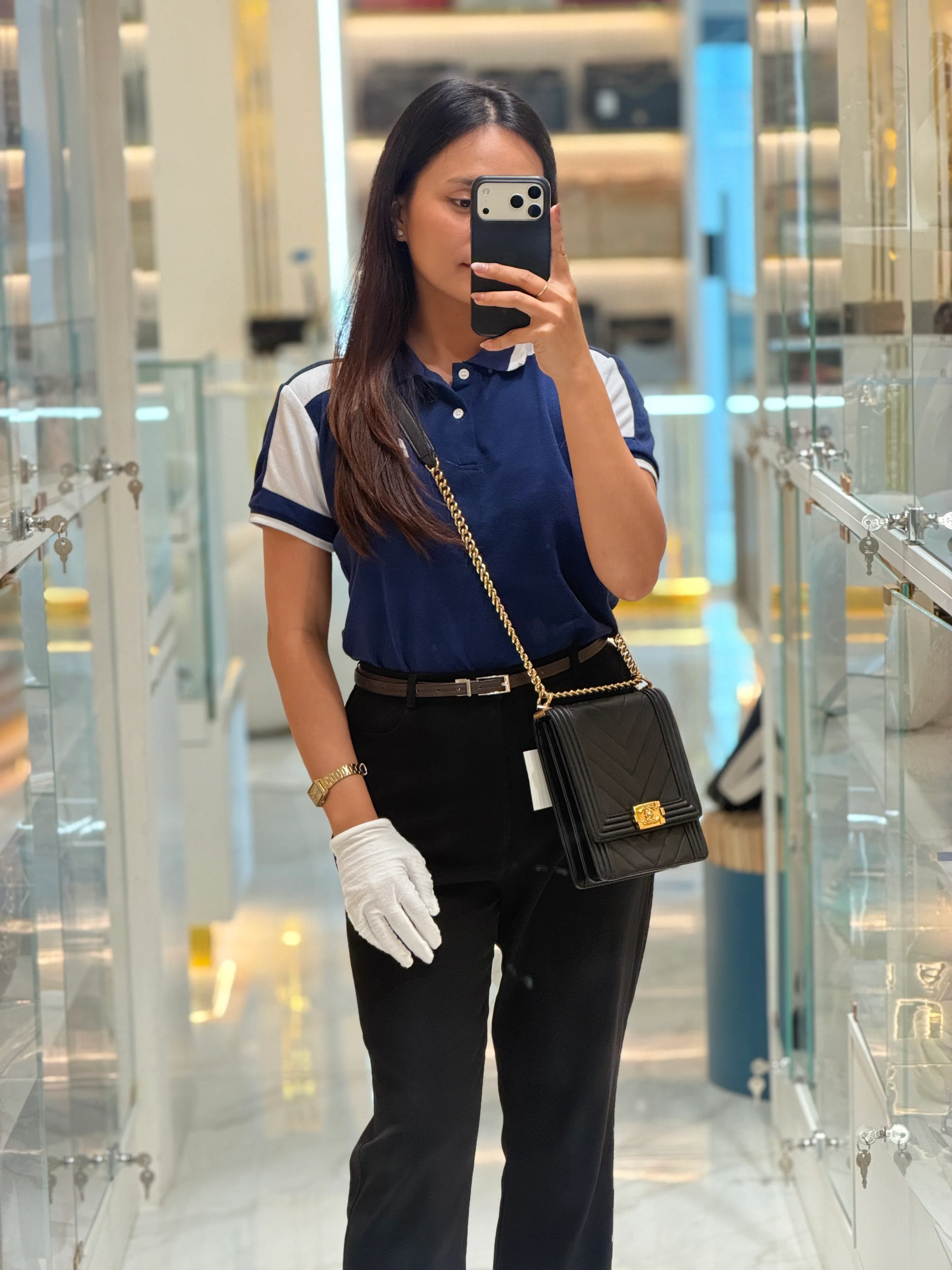 Chanel Boy North South Bag in Black Lambskin Leather & Gold Hardware Series 28 - Image 24