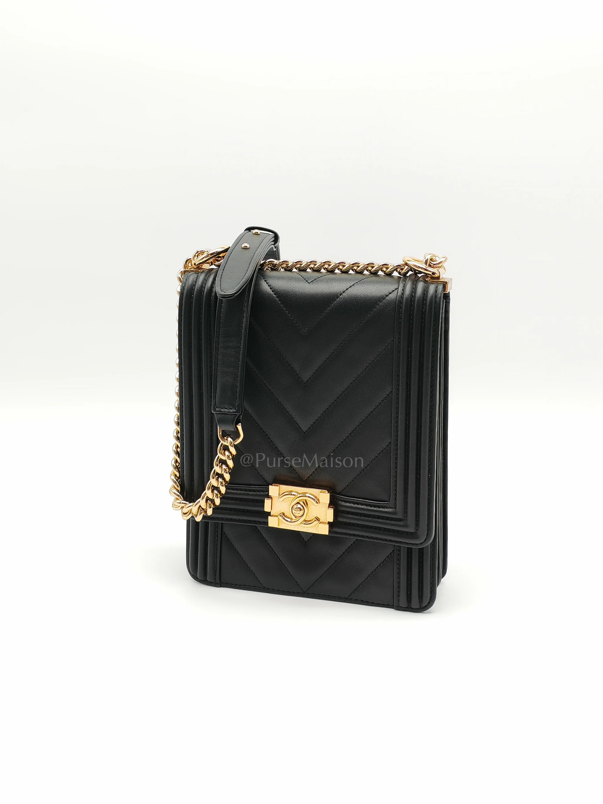 Chanel Boy North South Bag in Black Lambskin Leather & Gold Hardware Series 28 - Image 3