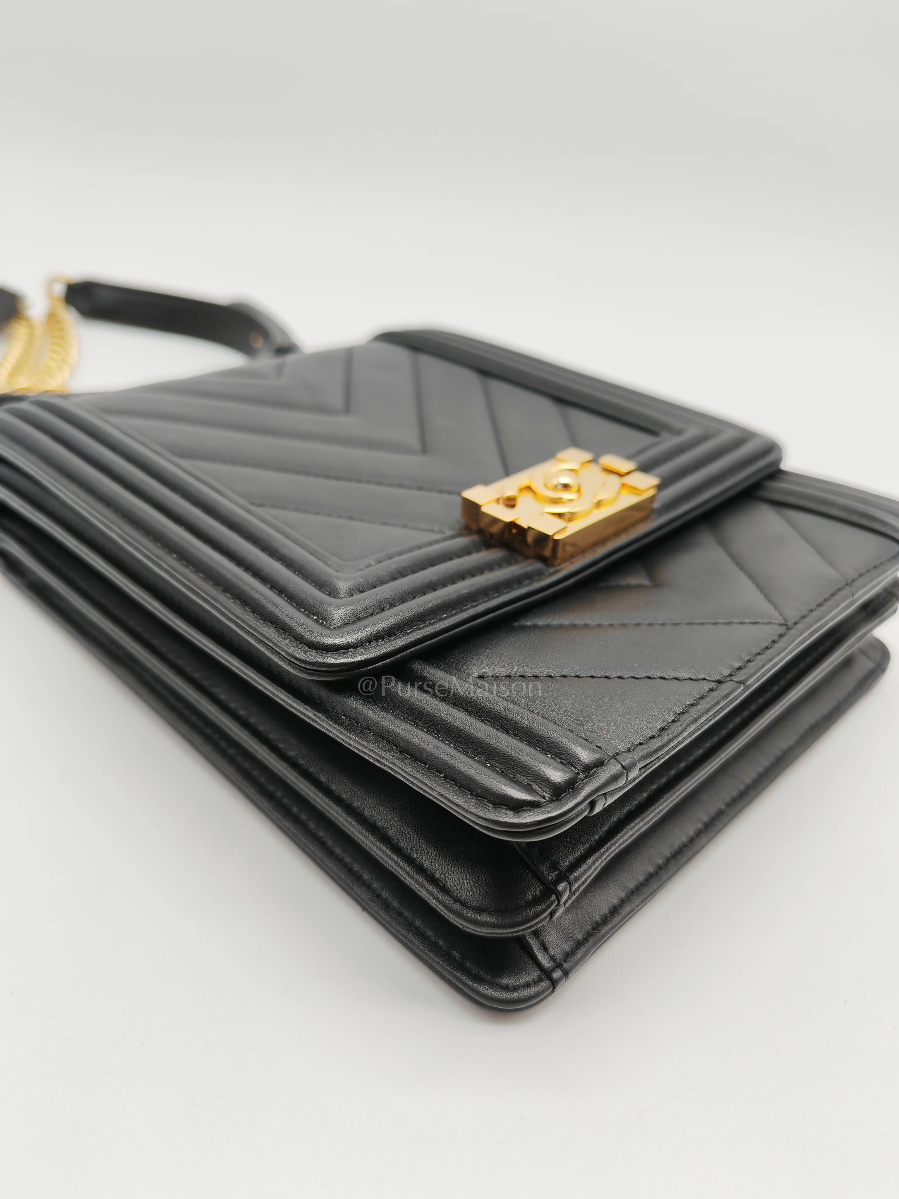 Chanel Boy North South Bag in Black Lambskin Leather & Gold Hardware Series 28 - Image 8