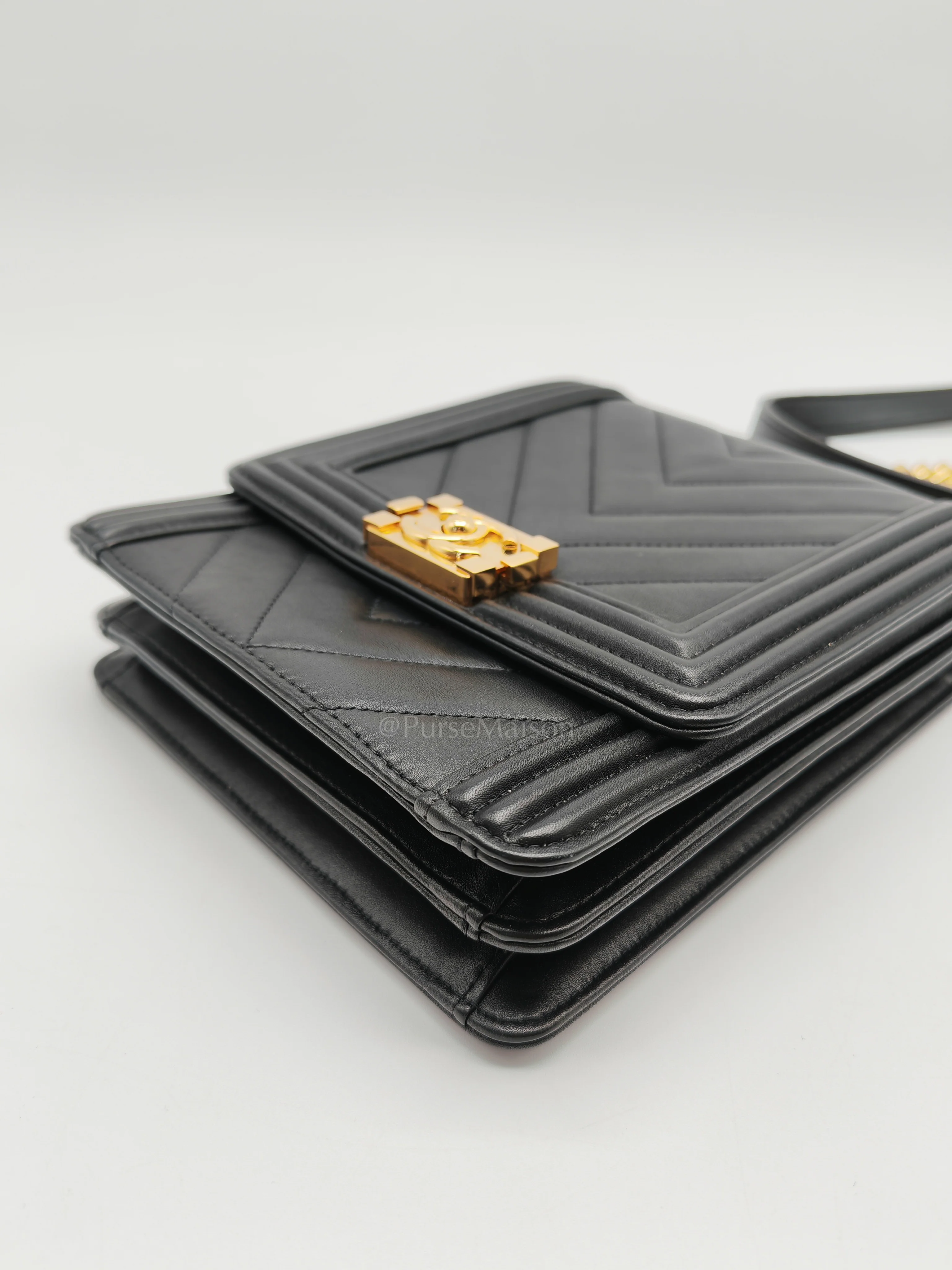 Chanel Boy North South Bag in Black Lambskin Leather & Gold Hardware Series 28 - Image 9