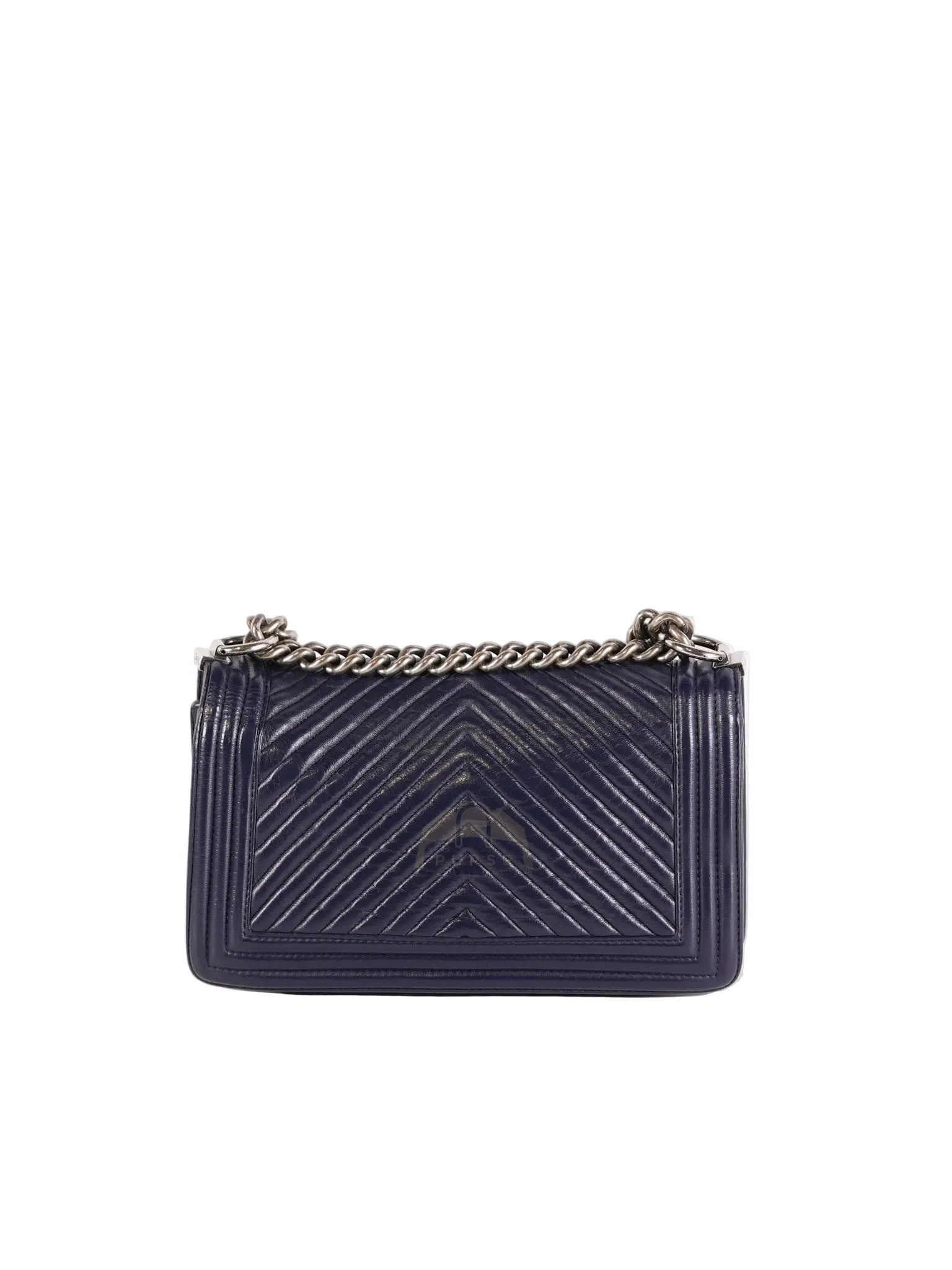 Chanel Boy Old Medium in Dark Blue Chevron Lambskin Leather Ruthenium Hardware (Series 20) - Image 4