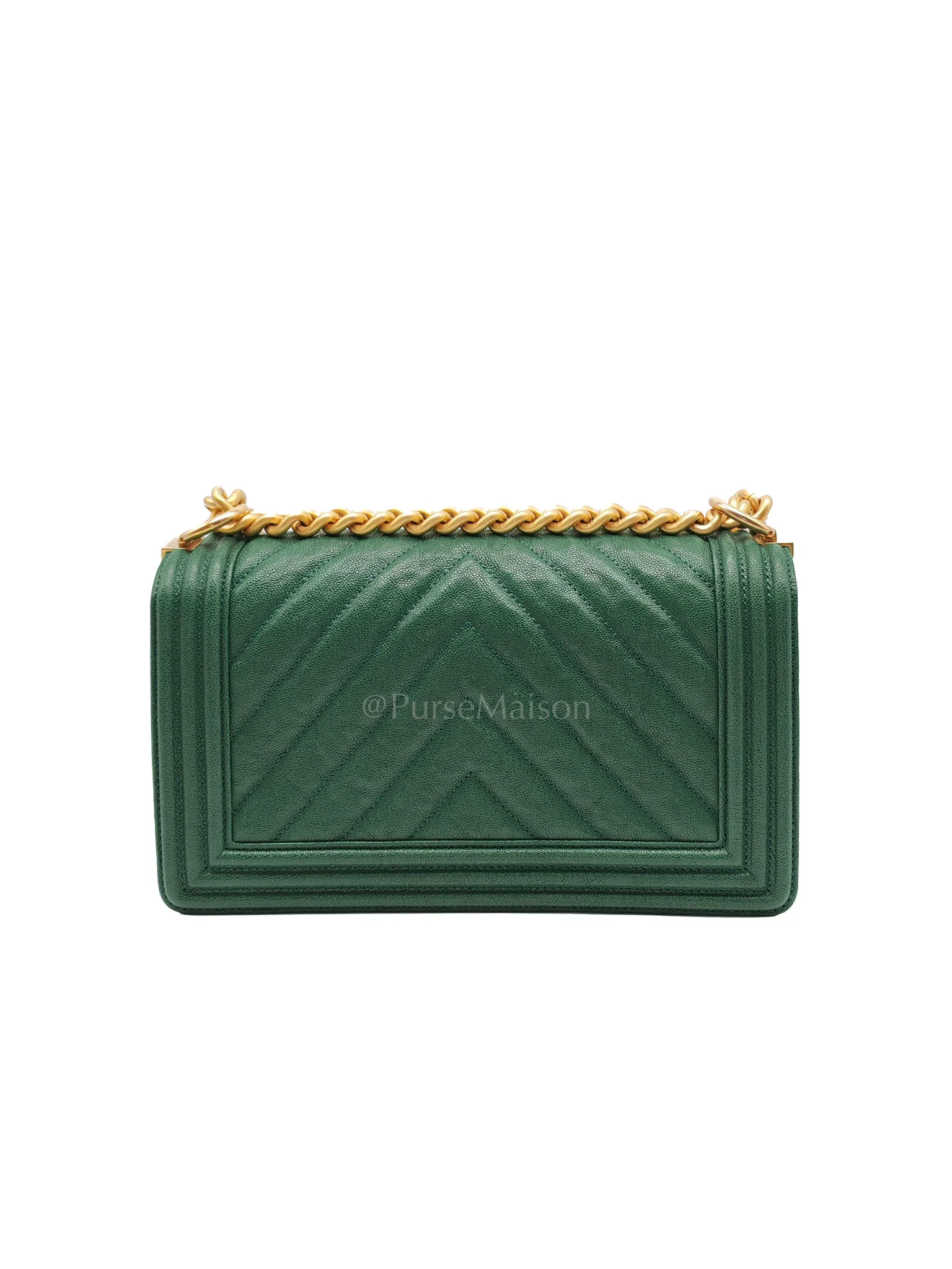 Chanel Boy Old Medium in Green Chevron Calfskin Leather and Aged Gold Hardware Series 26 - Image 4