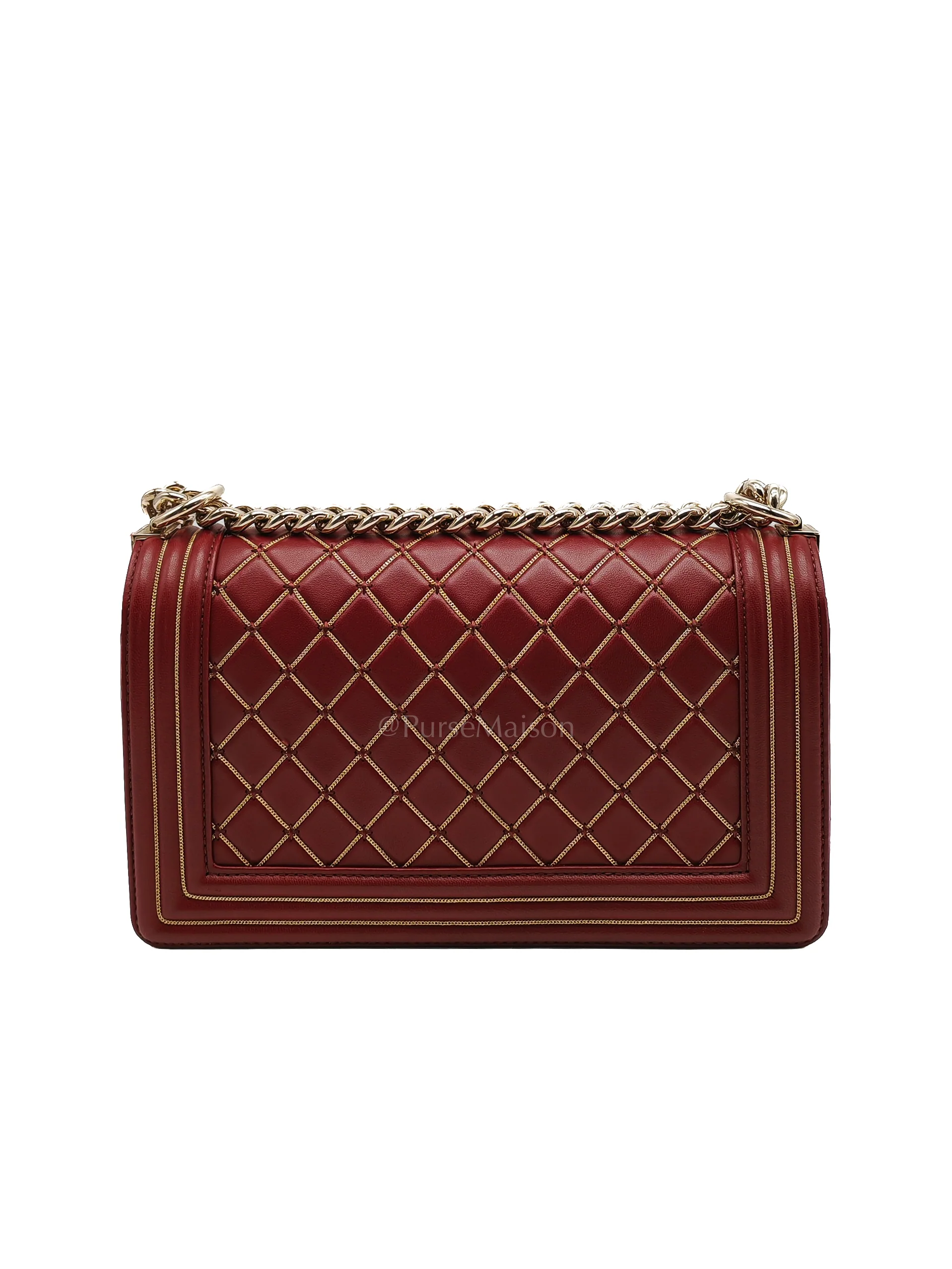 Chanel Boy Old Medium in Striking Red Micro Quilted Calfskin Leather & Light Gold Hardware Series 24 - Image 4