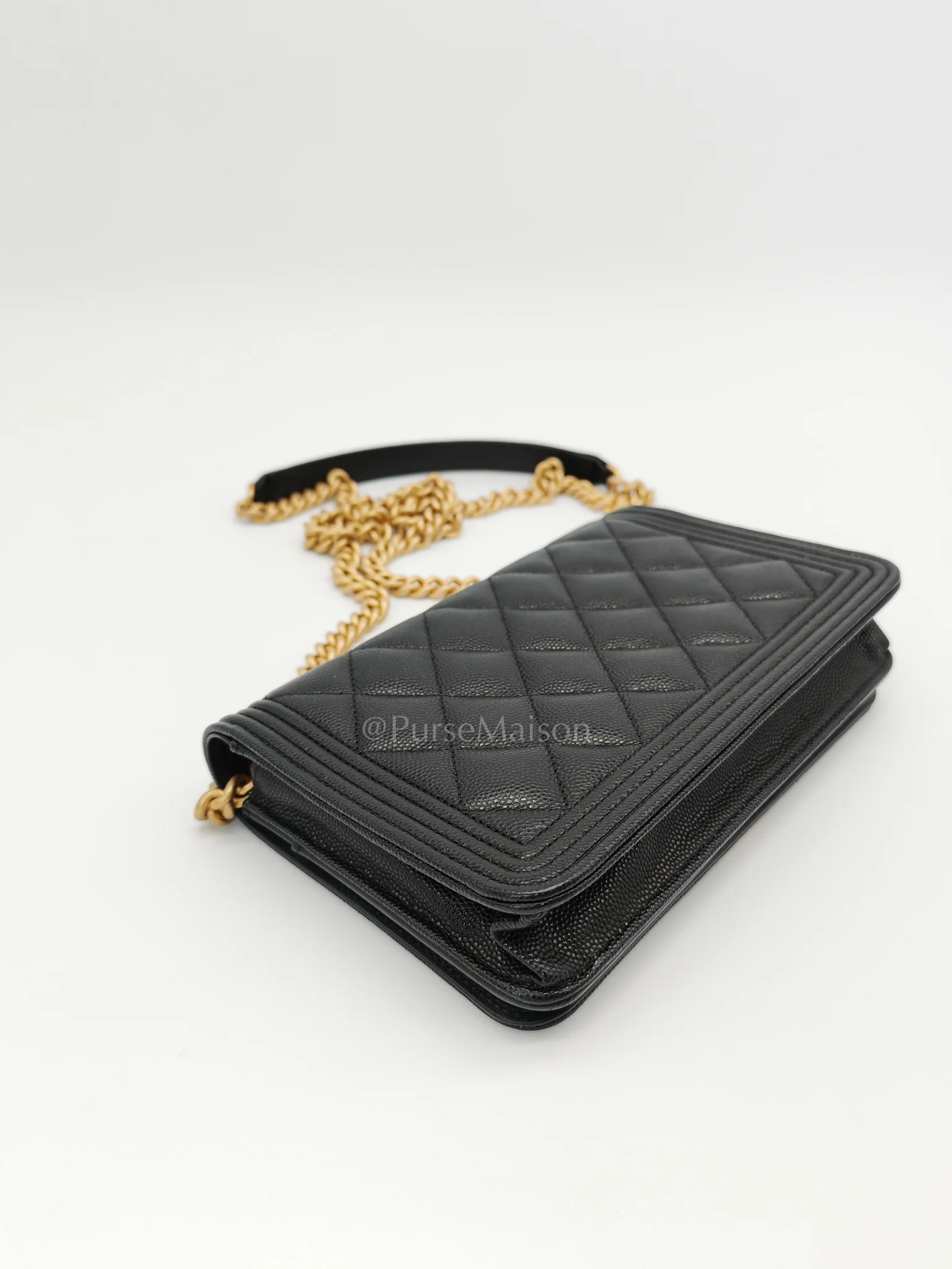 Chanel Boy Wallet On Chain Black Caviar Leather in Aged Gold Hardware(Series 30) - Image 10