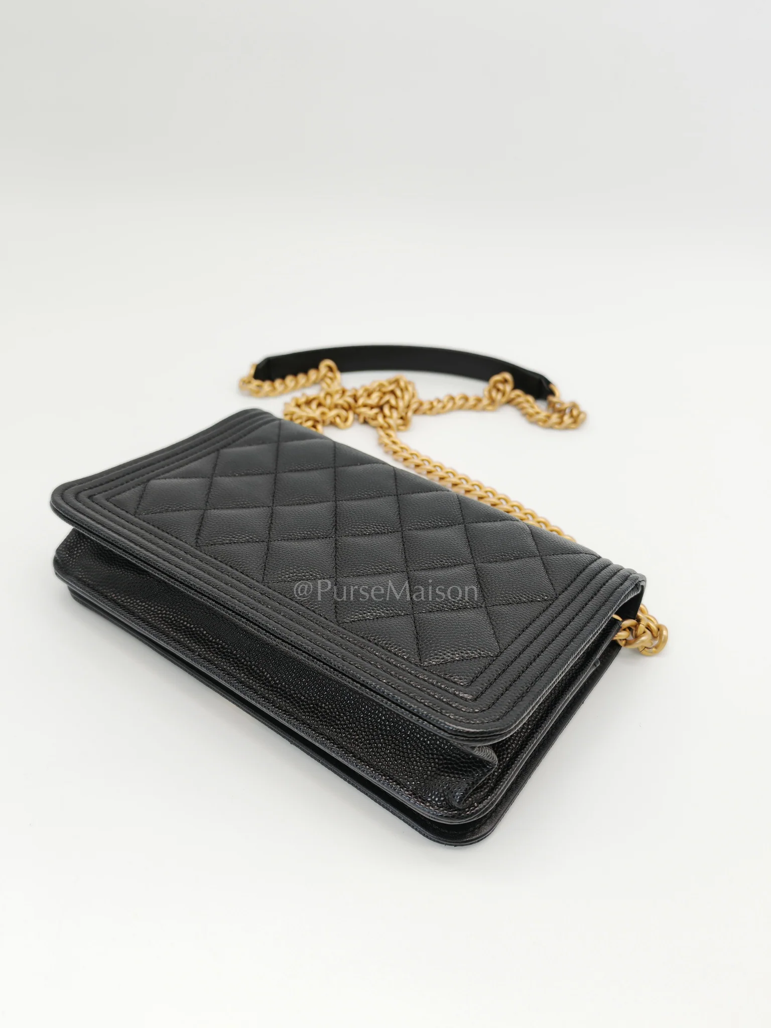 Chanel Boy Wallet On Chain Black Caviar Leather in Aged Gold Hardware(Series 30) - Image 11