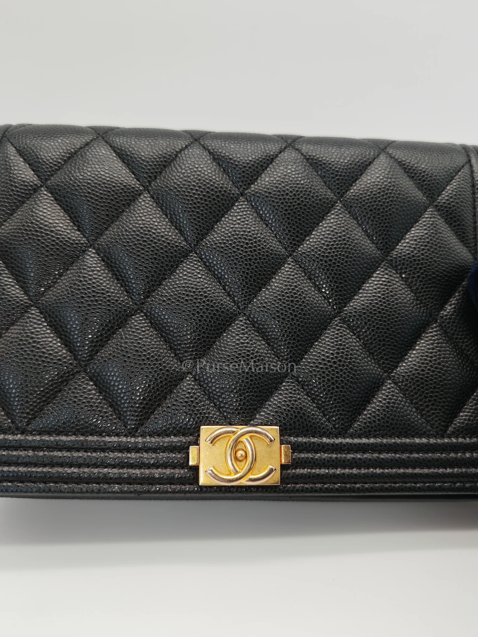 Chanel Boy Wallet On Chain Black Caviar Leather in Aged Gold Hardware(Series 30) - Image 12