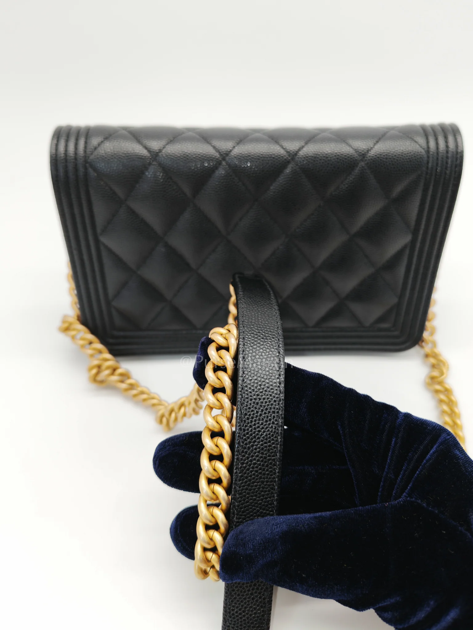 Chanel Boy Wallet On Chain Black Caviar Leather in Aged Gold Hardware(Series 30) - Image 13