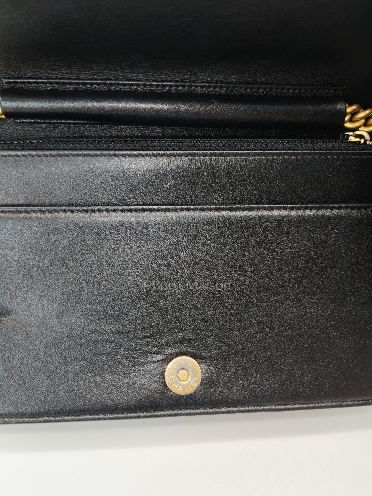 Chanel Boy Wallet On Chain Black Caviar Leather in Aged Gold Hardware(Series 30) - Image 17