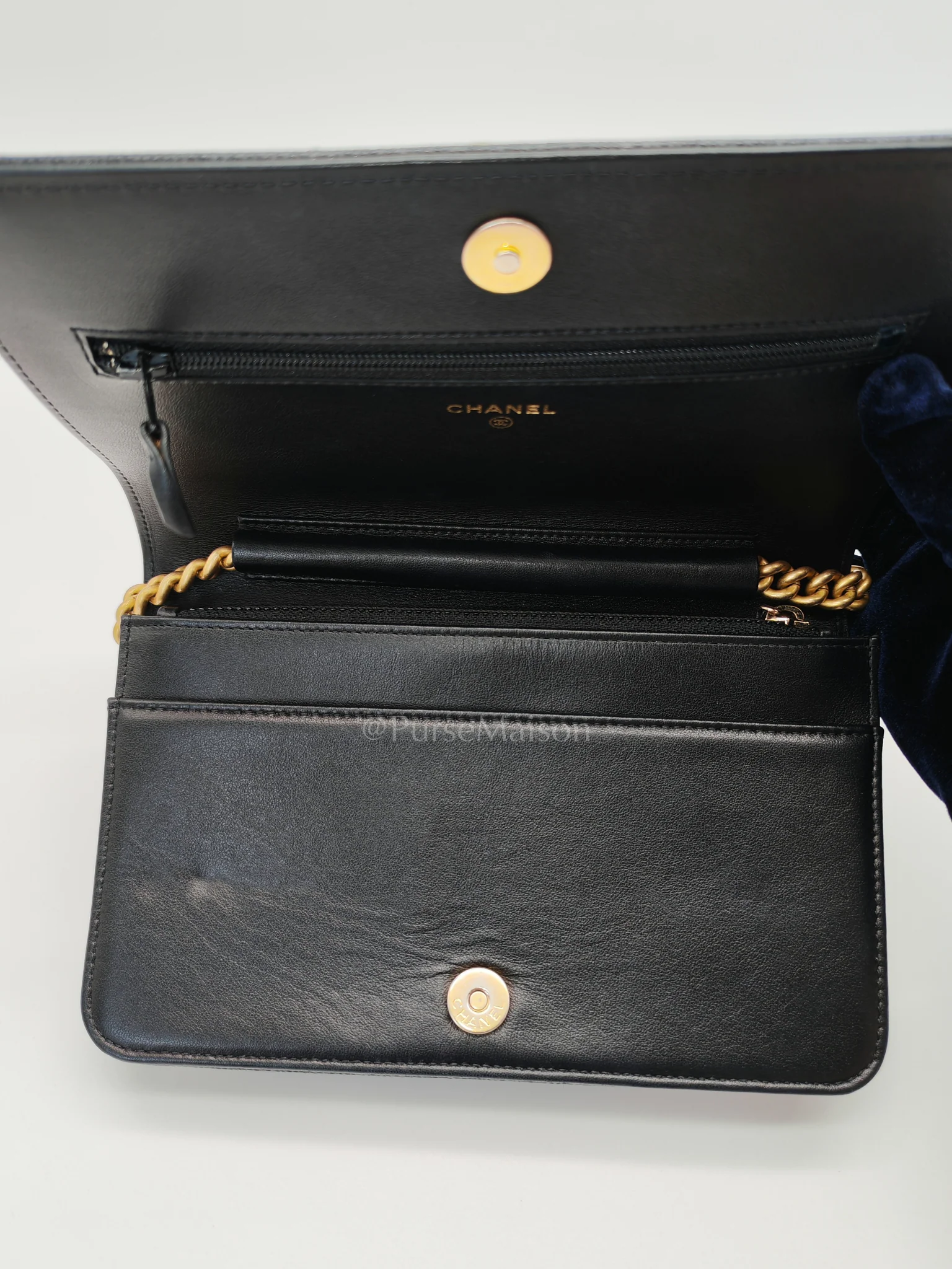 Chanel Boy Wallet On Chain Black Caviar Leather in Aged Gold Hardware(Series 30) - Image 18