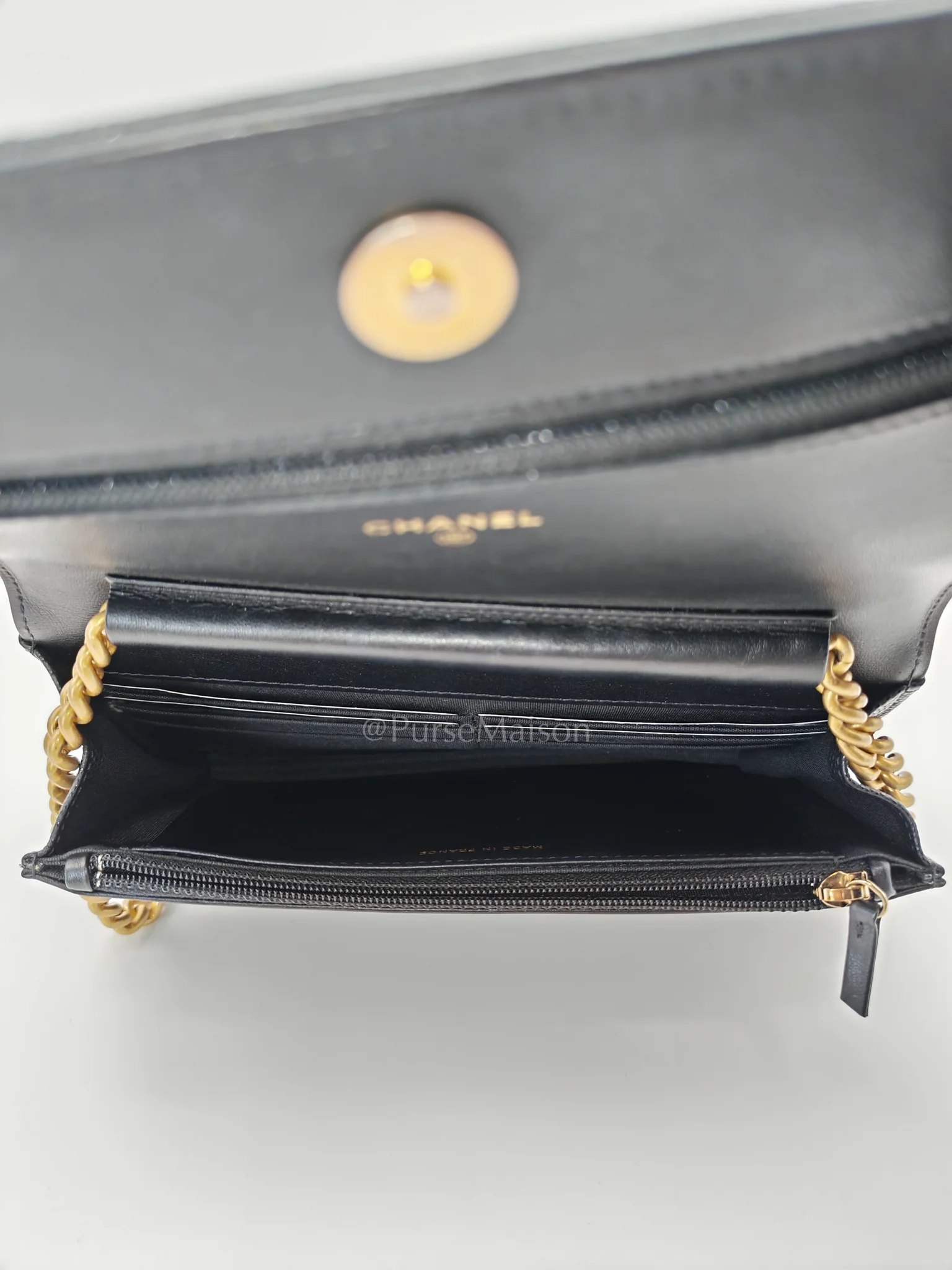 Chanel Boy Wallet On Chain Black Caviar Leather in Aged Gold Hardware(Series 30) - Image 21