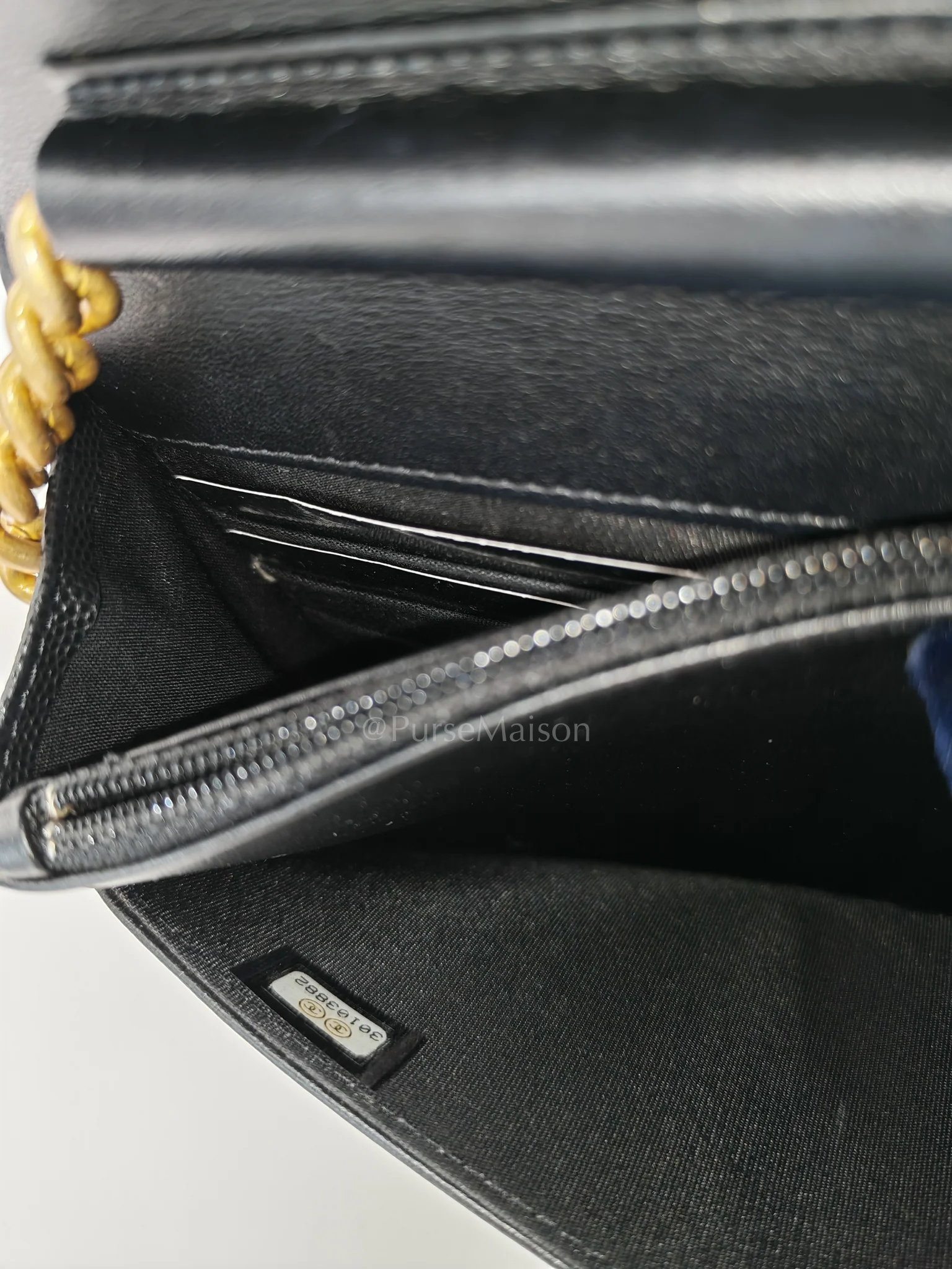 Chanel Boy Wallet On Chain Black Caviar Leather in Aged Gold Hardware(Series 30) - Image 24