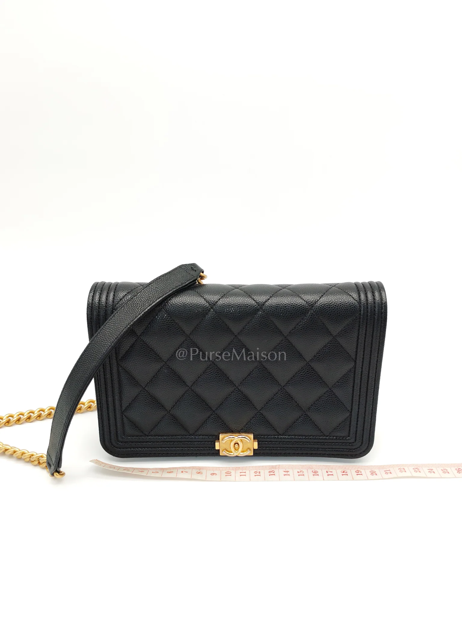 Chanel Boy Wallet On Chain Black Caviar Leather in Aged Gold Hardware(Series 30) - Image 25