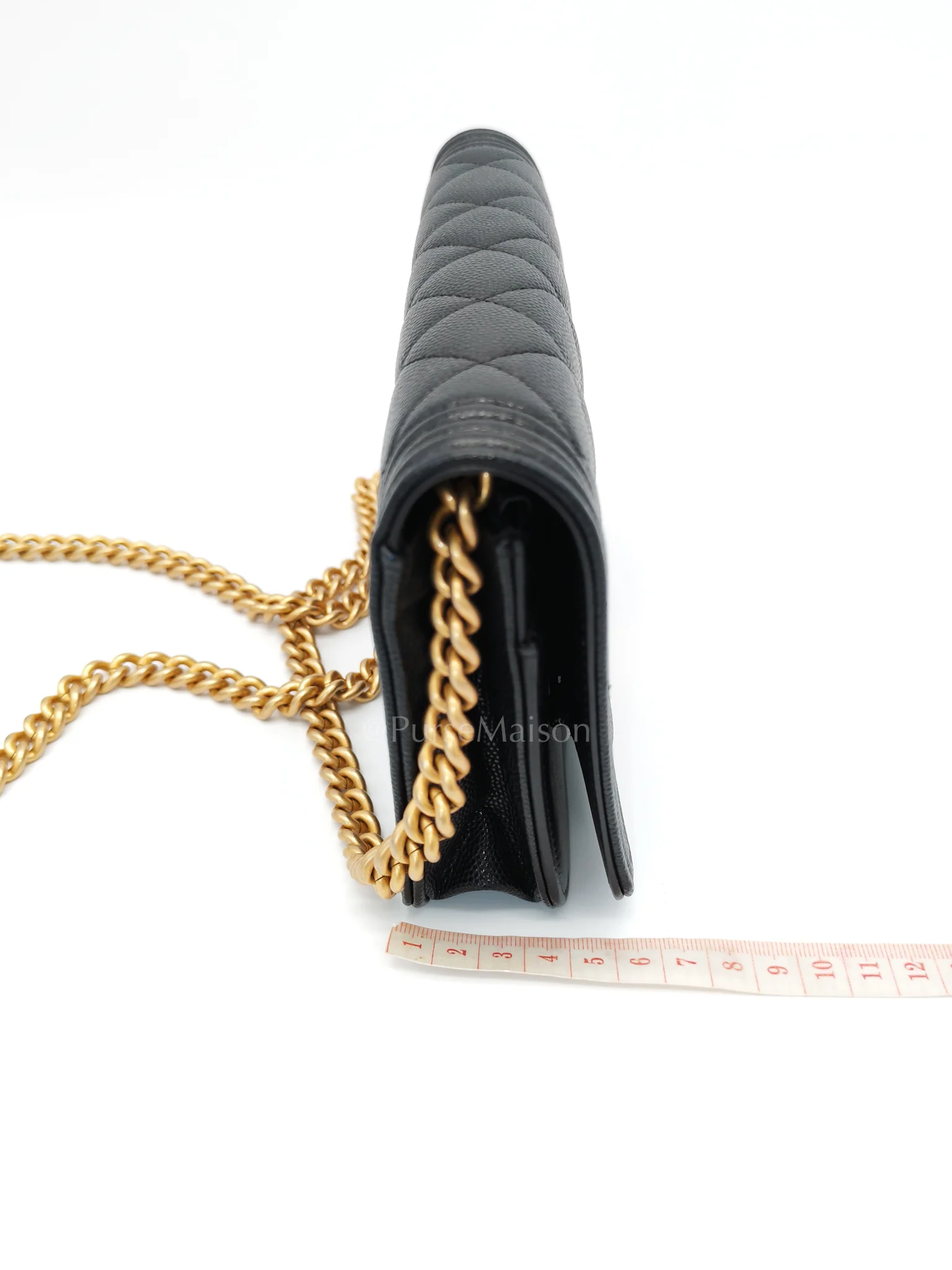 Chanel Boy Wallet On Chain Black Caviar Leather in Aged Gold Hardware(Series 30) - Image 28