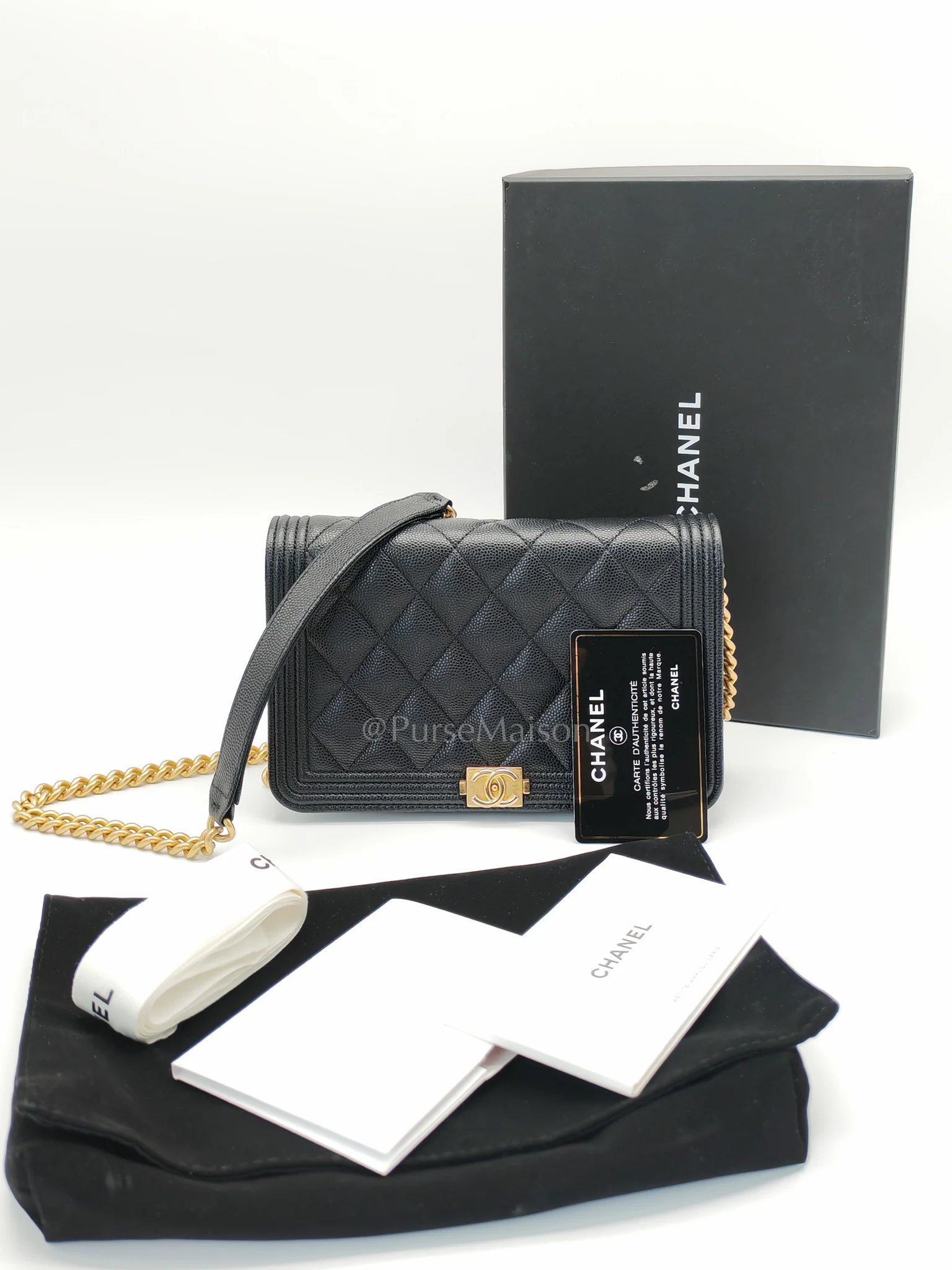 Chanel Boy Wallet On Chain Black Caviar Leather in Aged Gold Hardware(Series 30) - Image 29
