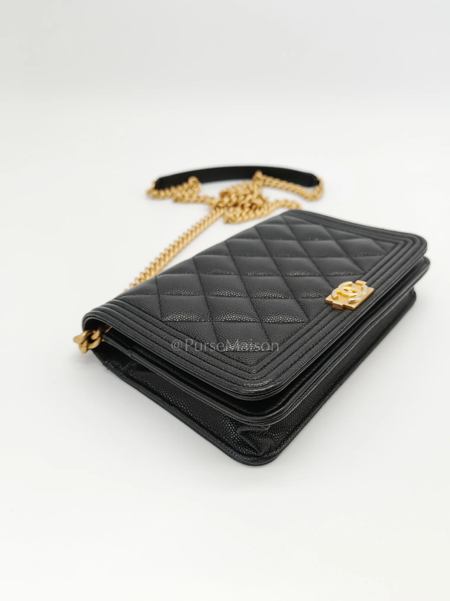 Chanel Boy Wallet On Chain Black Caviar Leather in Aged Gold Hardware(Series 30) - Image 8