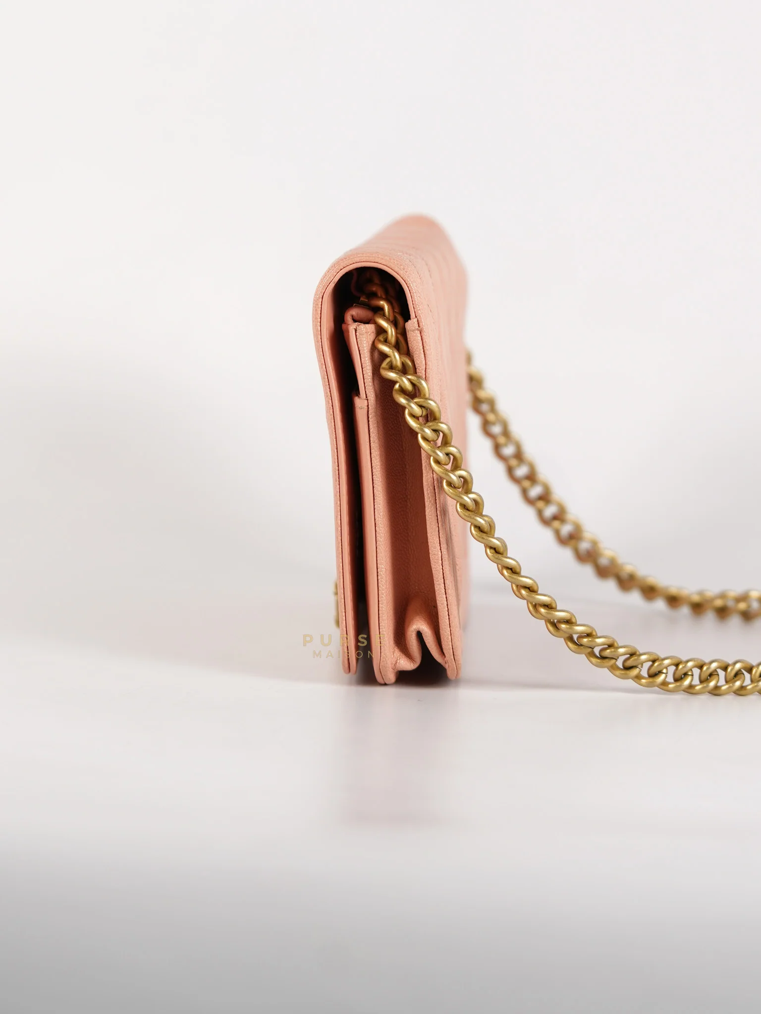 Chanel Boy Wallet On Chain in Light Pink Caviar Leather & Aged Gold Hardware (Series 27) - Image 4