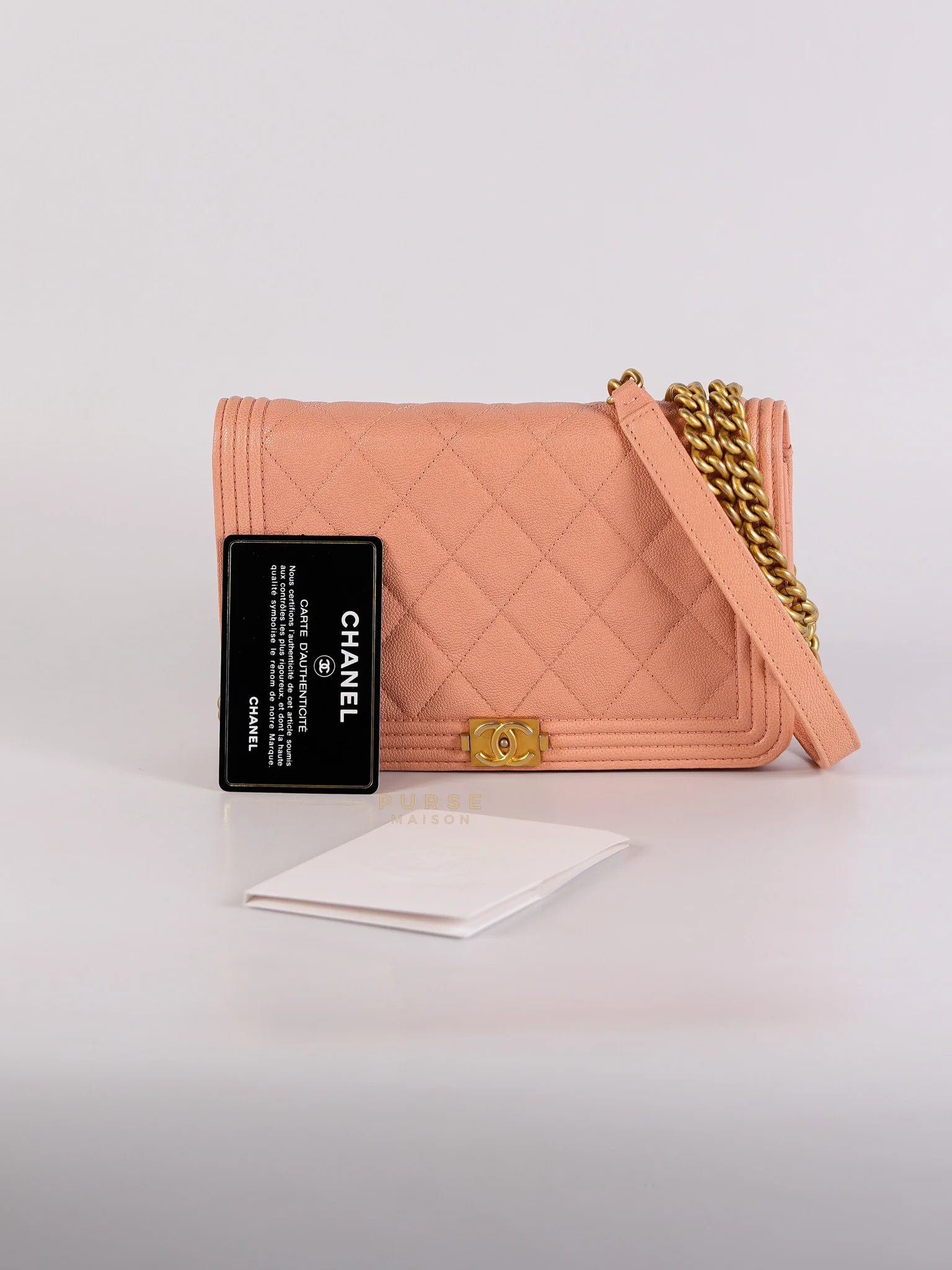 Chanel Boy Wallet On Chain in Light Pink Caviar Leather & Aged Gold Hardware (Series 27) - Image 48
