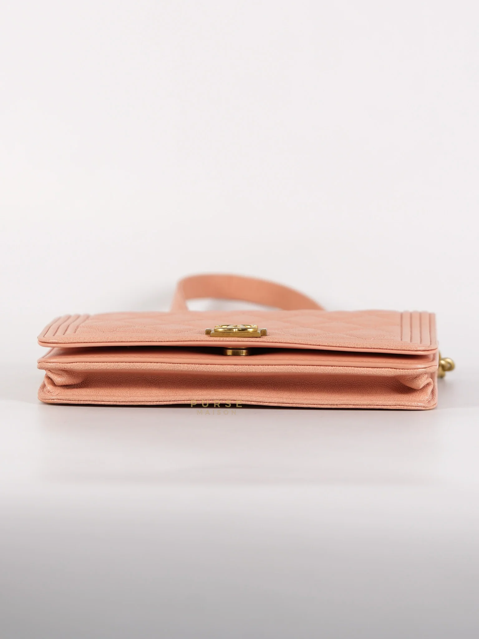 Chanel Boy Wallet On Chain in Light Pink Caviar Leather & Aged Gold Hardware (Series 27) - Image 6