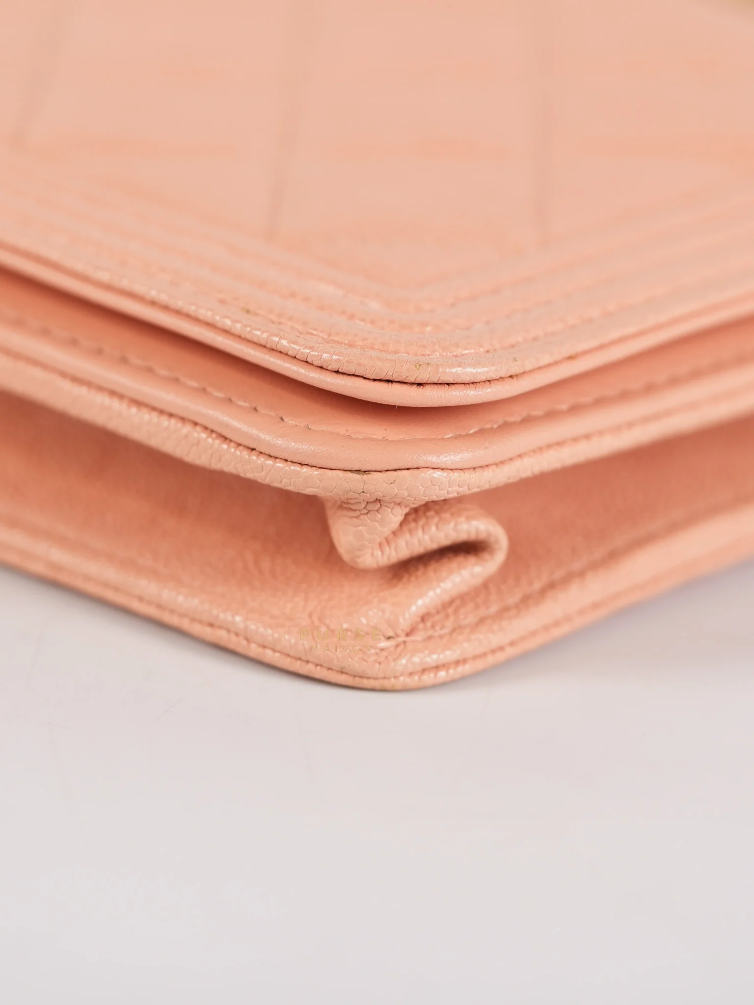Chanel Boy Wallet On Chain in Light Pink Caviar Leather & Aged Gold Hardware (Series 27) - Image 8