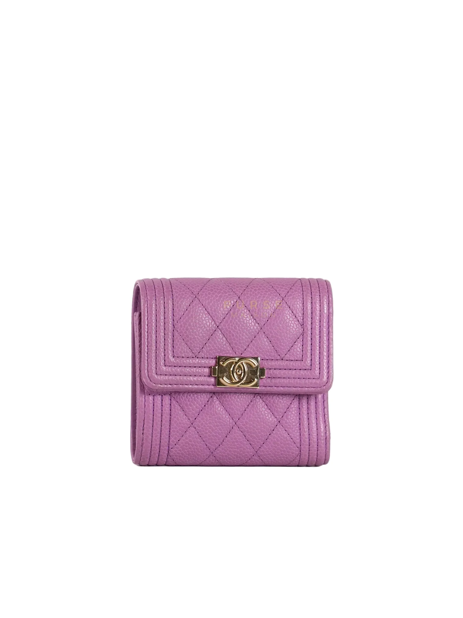 Chanel Boy Flap Compact Wallet in Purple Caviar Leather and Light Gold Hardware Series 29 - Image 3