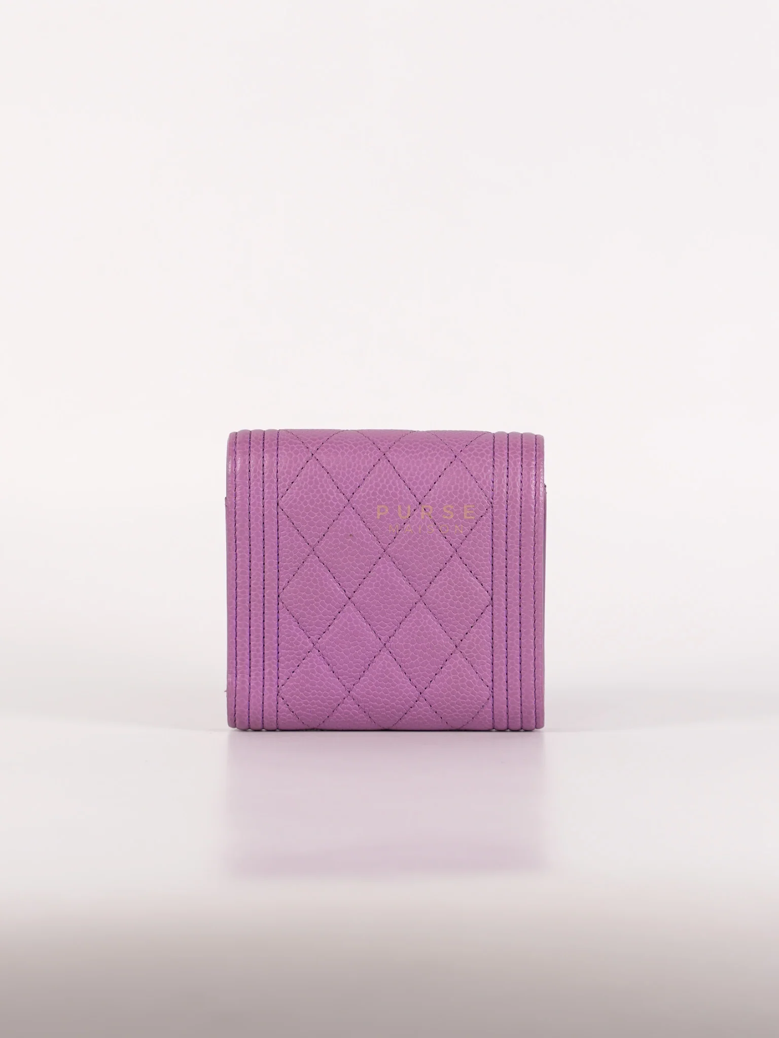 Chanel Boy Flap Compact Wallet in Purple Caviar Leather and Light Gold Hardware Series 29 - Image 4
