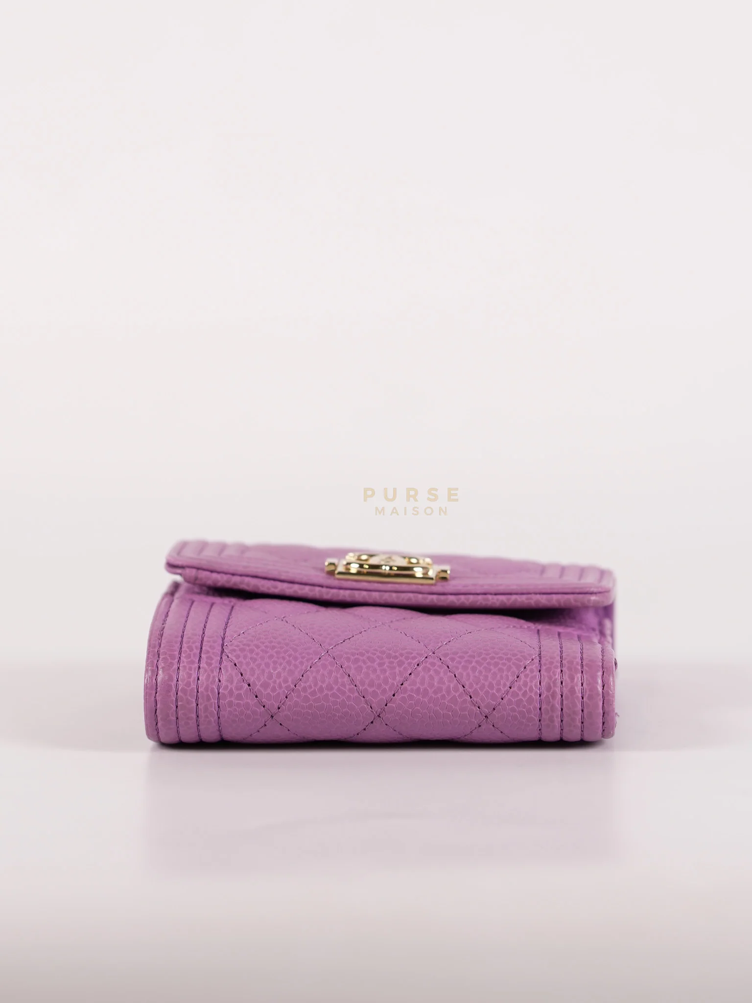 Chanel Boy Flap Compact Wallet in Purple Caviar Leather and Light Gold Hardware Series 29 - Image 7