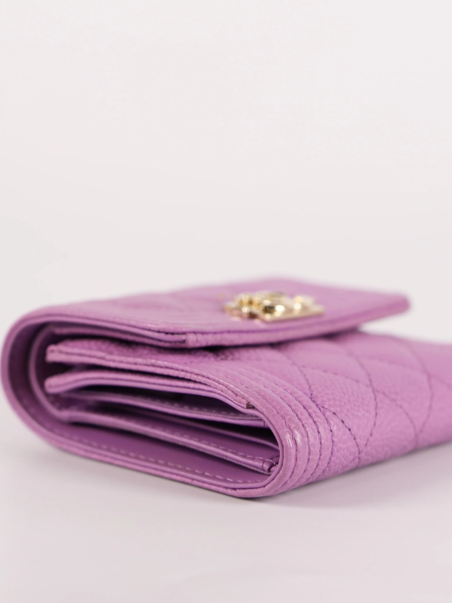 Chanel Boy Flap Compact Wallet in Purple Caviar Leather and Light Gold Hardware Series 29 - Image 9