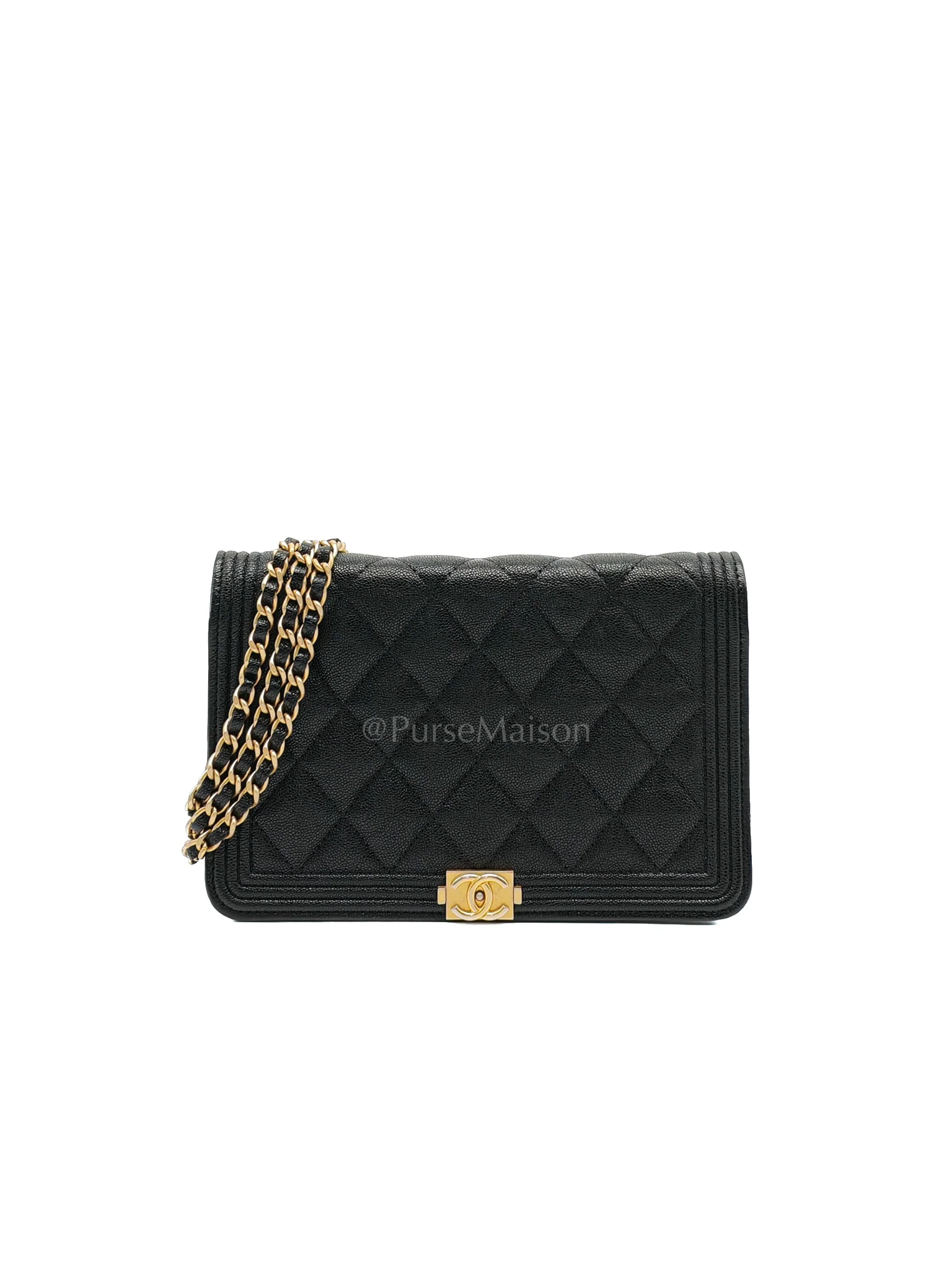 Chanel Boy Wallet On Chain (WOC) in Black Caviar Leather and Aged Gold Hardware Series 26