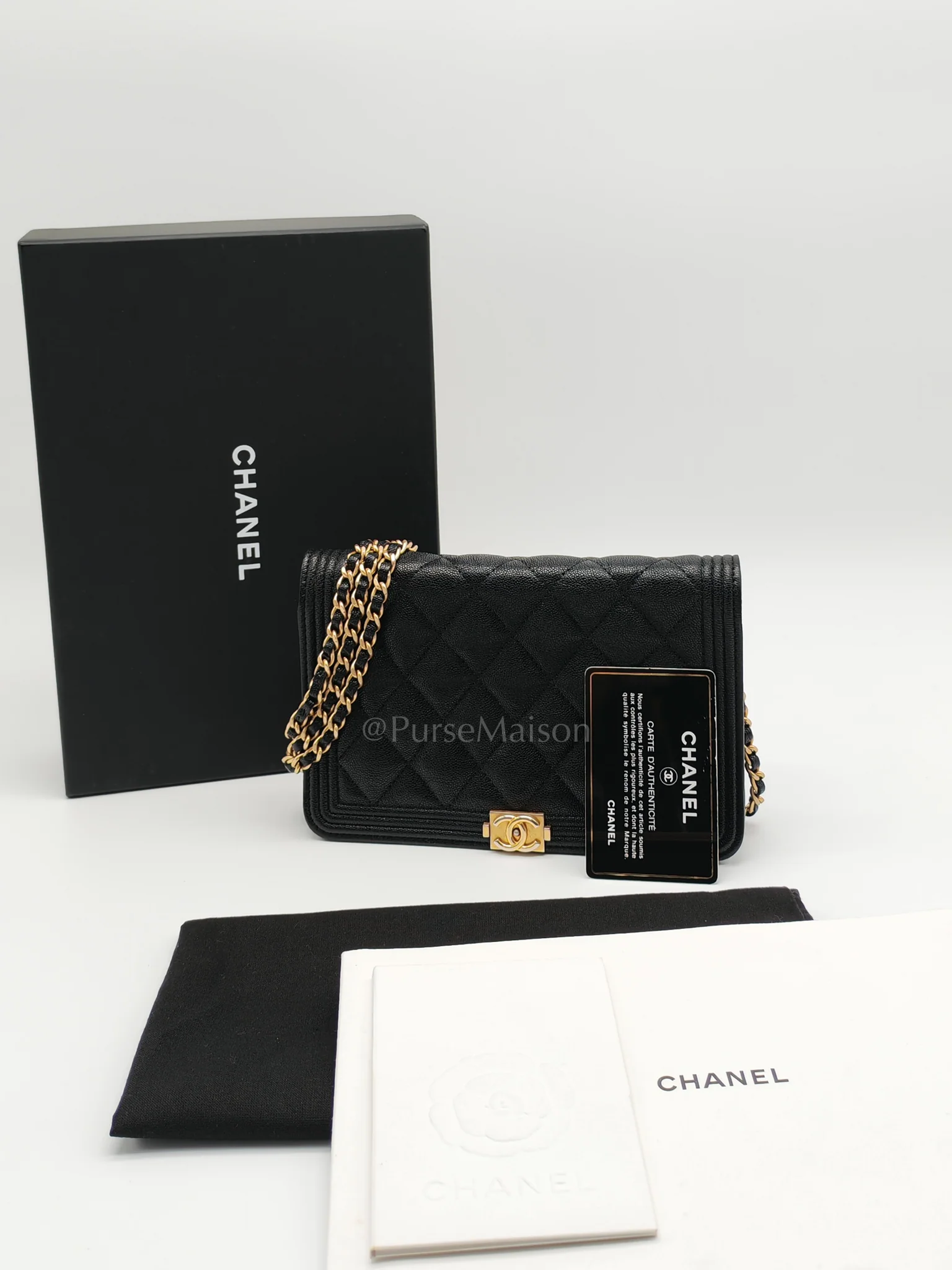 Chanel Boy Wallet On Chain (WOC) in Black Caviar Leather and Aged Gold Hardware Series 26 - Image 30