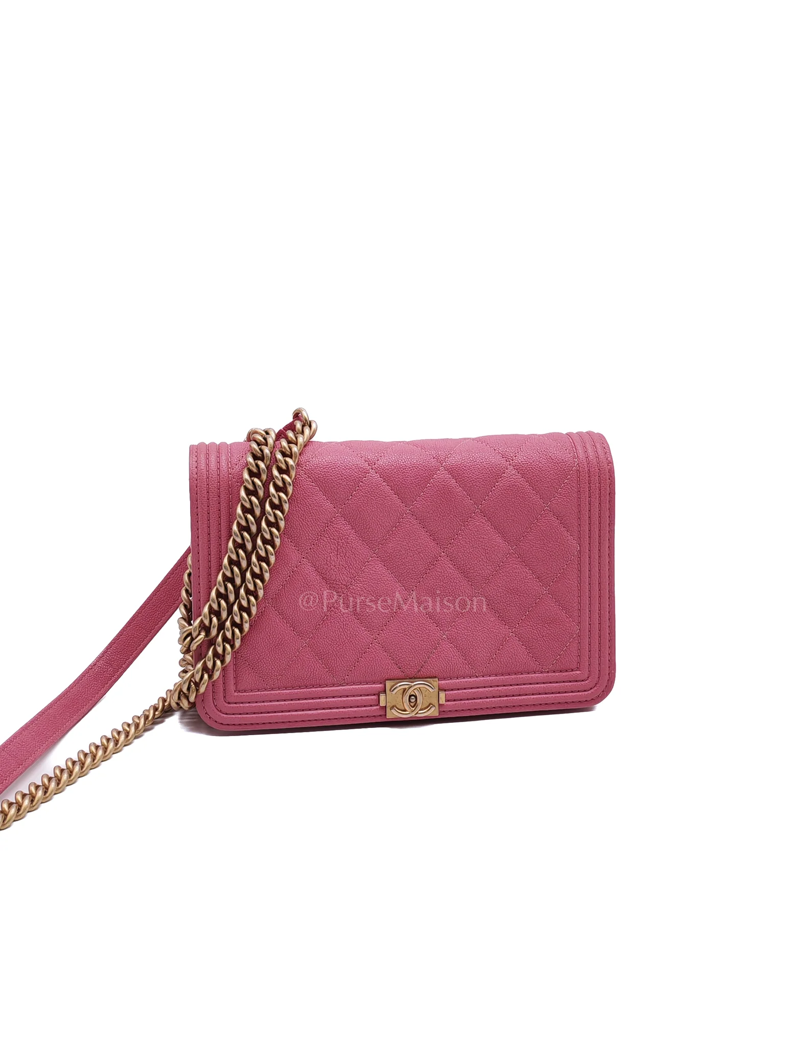 Chanel Boy Wallet On Chain (WOC) in Pink Calfskin Leather and Aged Gold Hardware Series 26 - Image 2