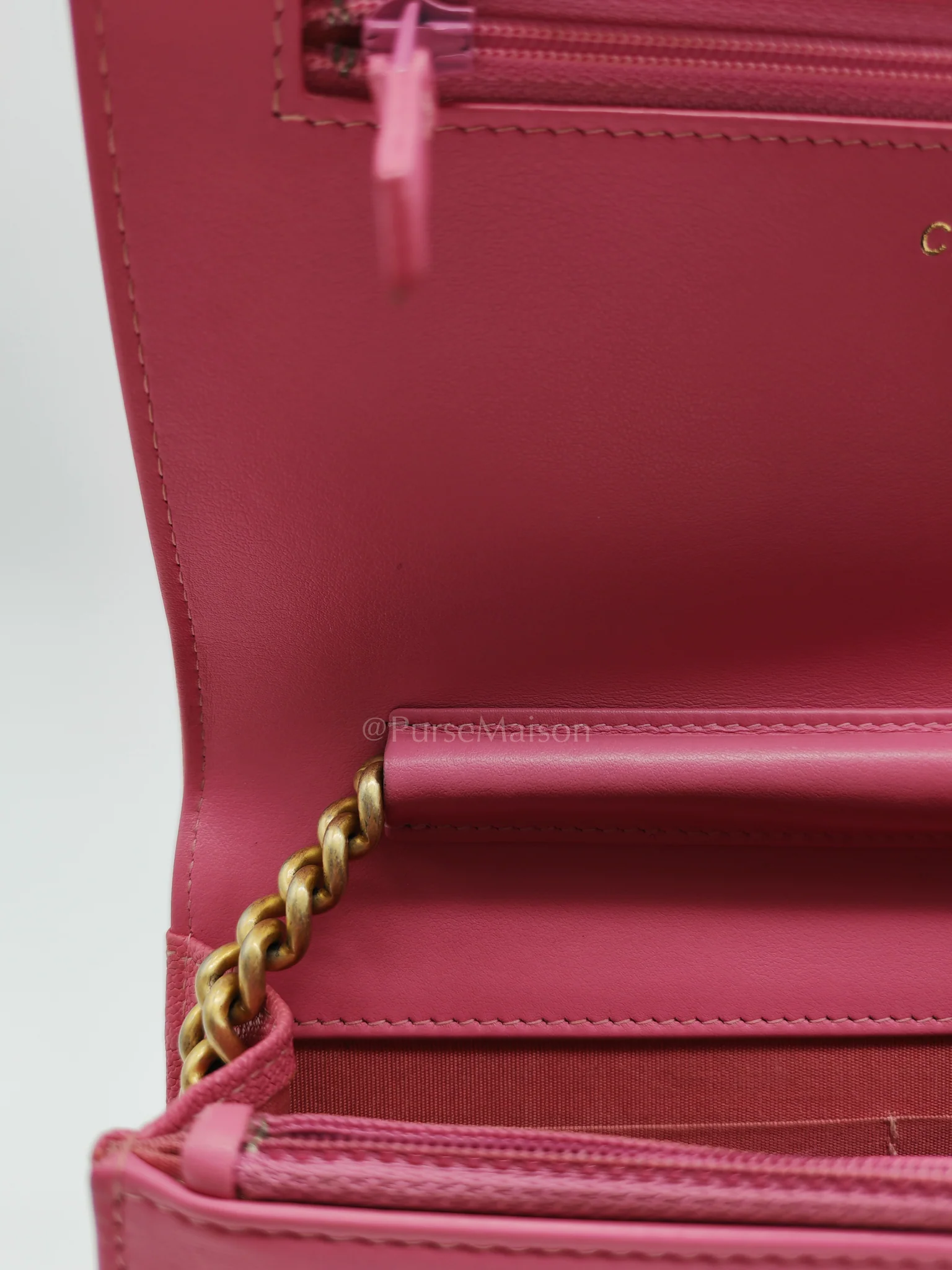 Chanel Boy Wallet On Chain (WOC) in Pink Calfskin Leather and Aged Gold Hardware Series 26 - Image 21